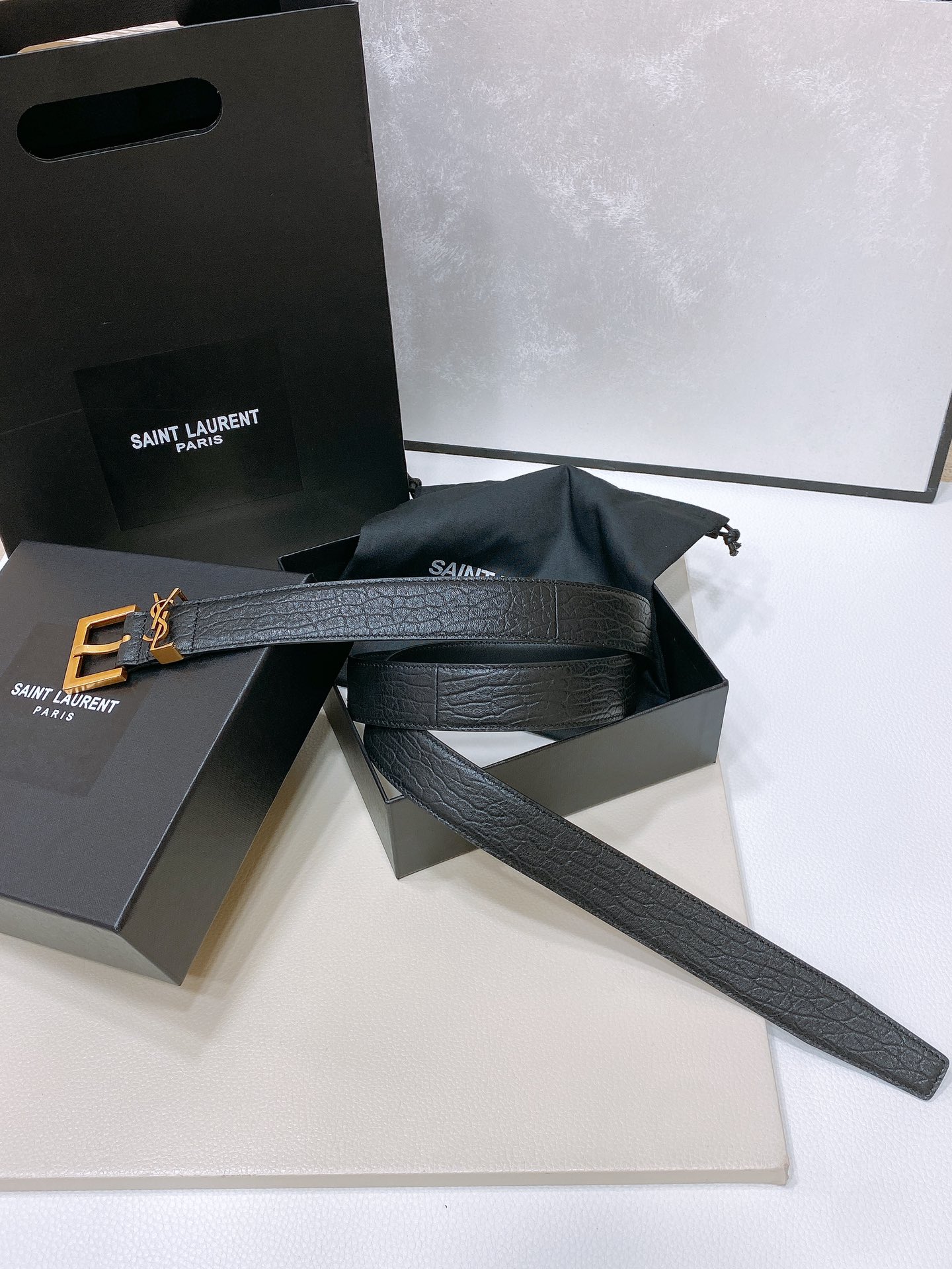 [YSL Belts]Saint Laurent SalnT.LAuRENT.PARIS. LECASSANDRE bark pattern leathe