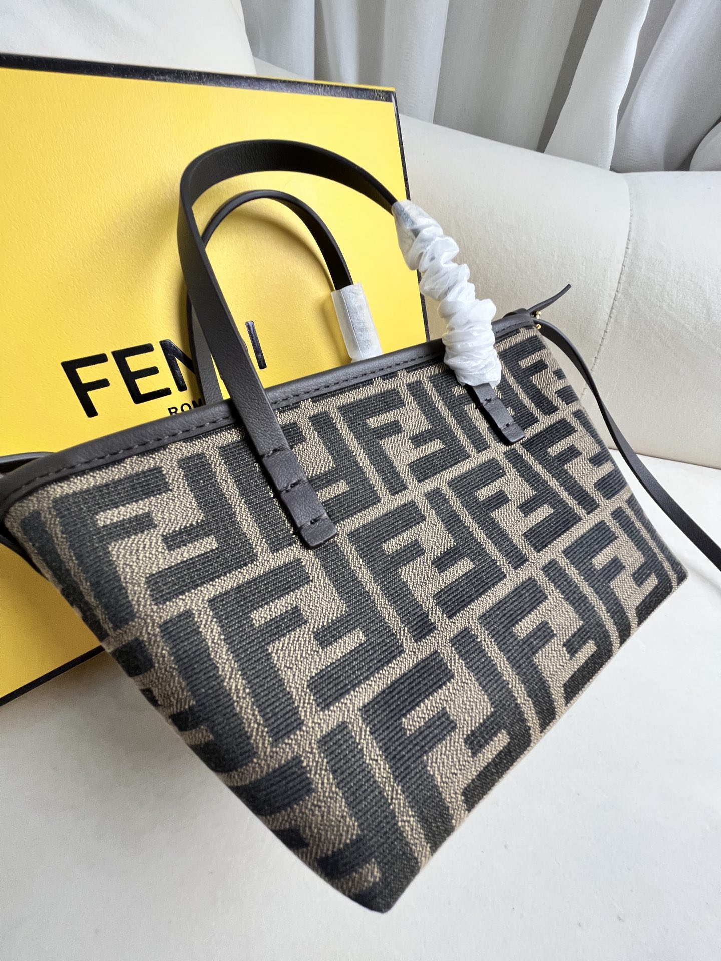 Fendi Roll Mini Basket Bag Dark Brown Leather FF Logo, Removable Shoulder Strap 4 i1716271019 2443 3
