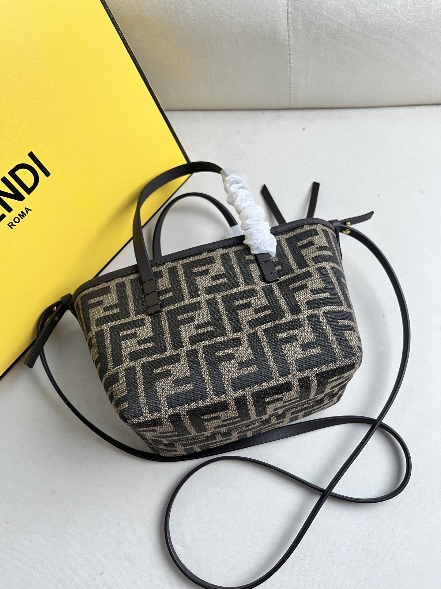 Fendi Roll Mini Basket Bag Dark Brown Leather FF Logo, Removable Shoulder Strap 3 i1716271019 4707 2