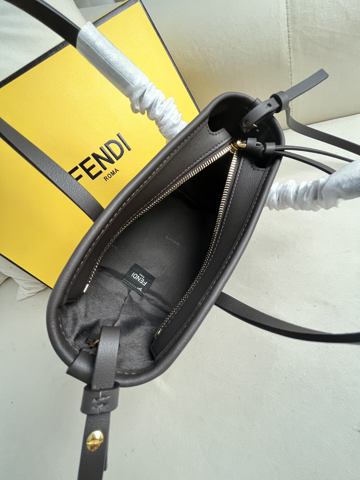 Fendi Roll Mini Basket Bag Dark Brown Leather FF Logo, Removable Shoulder Strap 6 i1716271019 5216 5
