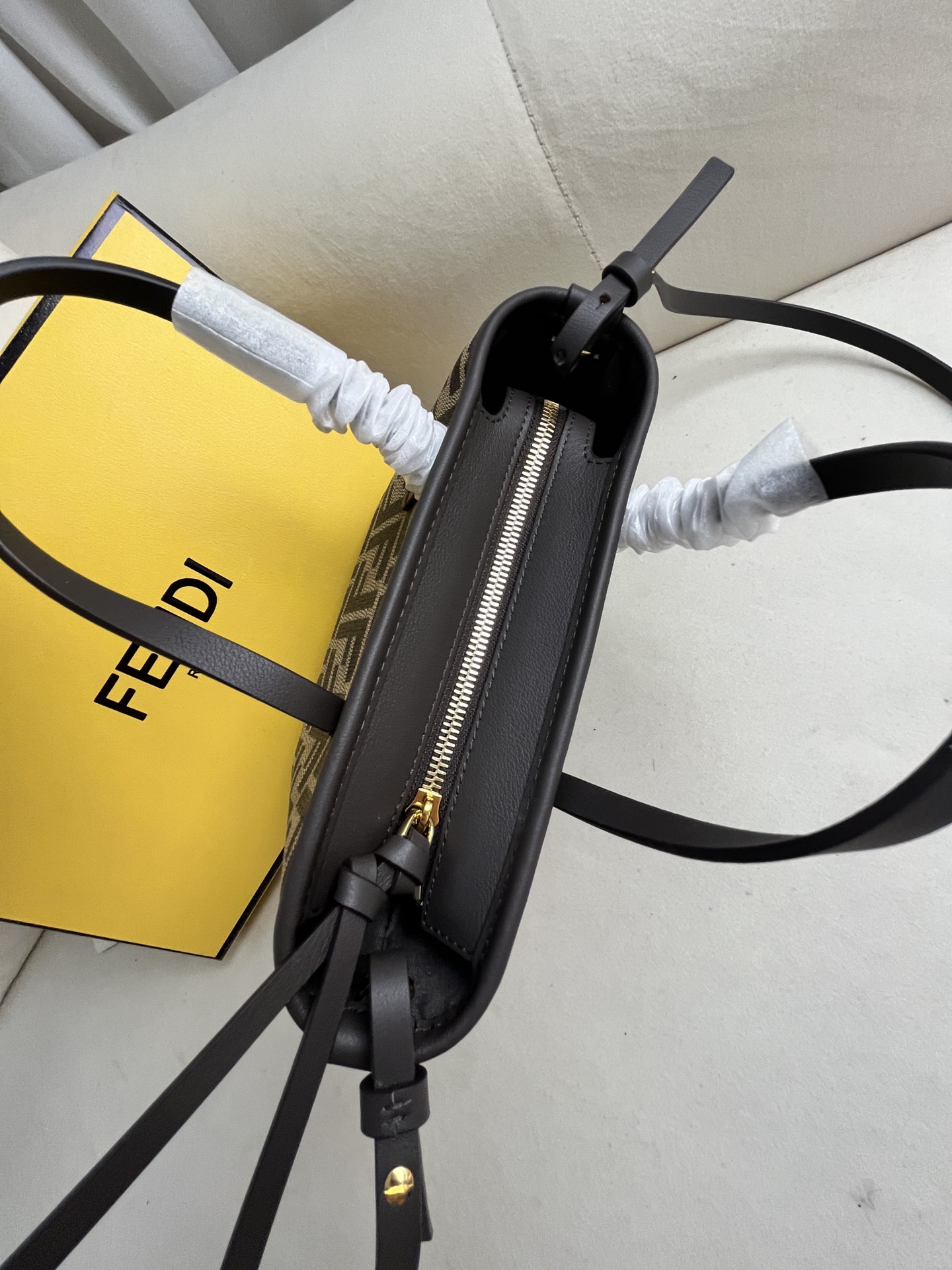 Fendi Roll Mini Basket Bag Dark Brown Leather FF Logo, Removable Shoulder Strap 5 i1716271019 5926 4