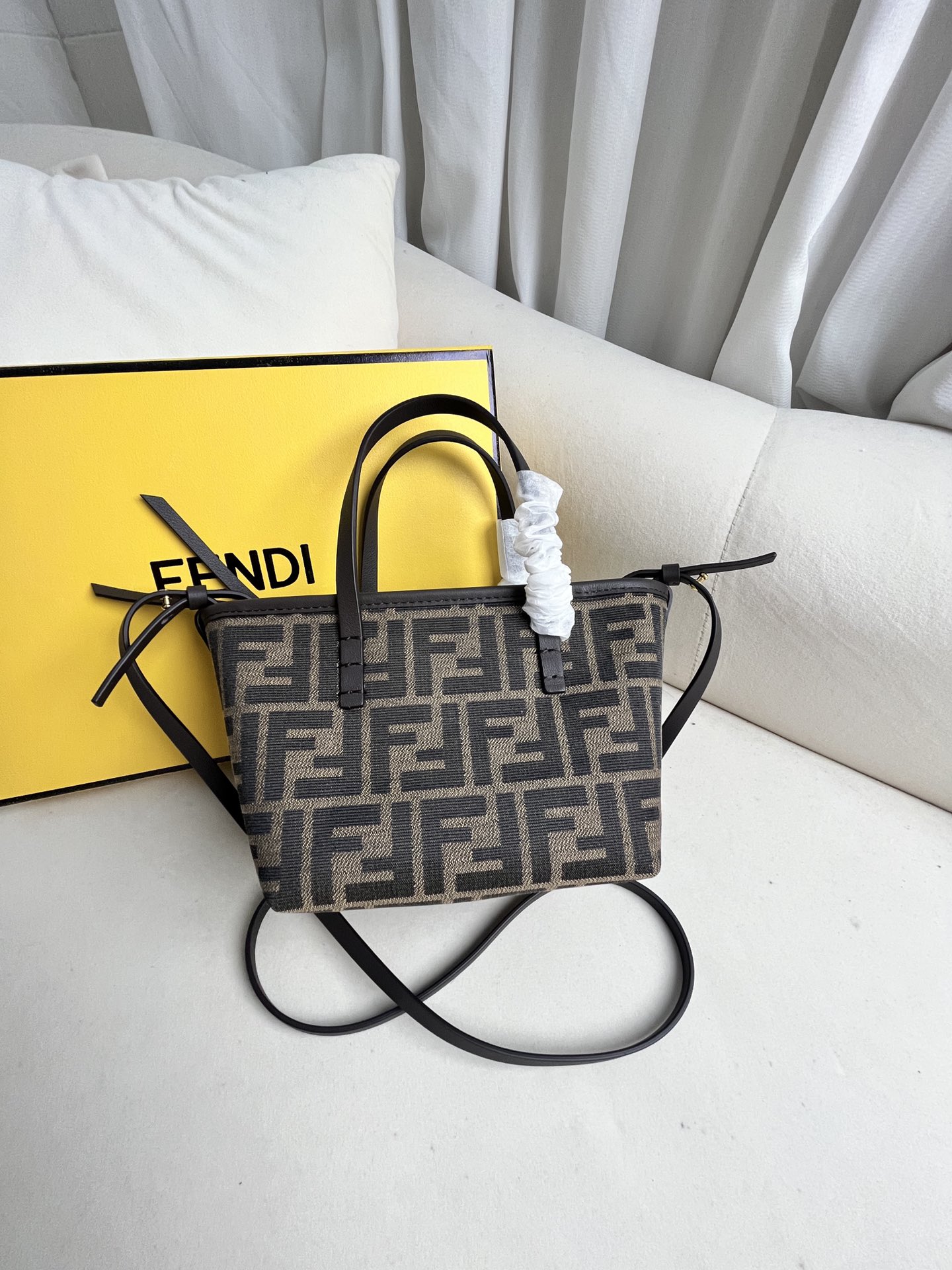 Fendi Roll Mini Basket Bag Dark Brown Leather FF Logo, Removable Shoulder Strap 2 i1716271019 9185 1