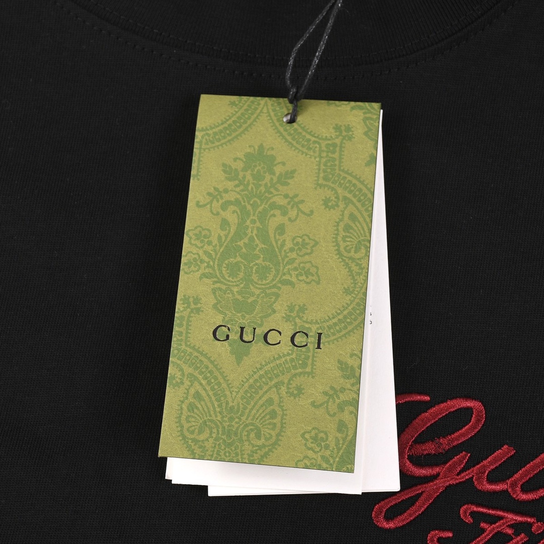 150 古驰/Gucci 夏季新款 经典字母刺绣圆领短袖T恤 100棉双纱汗布面料