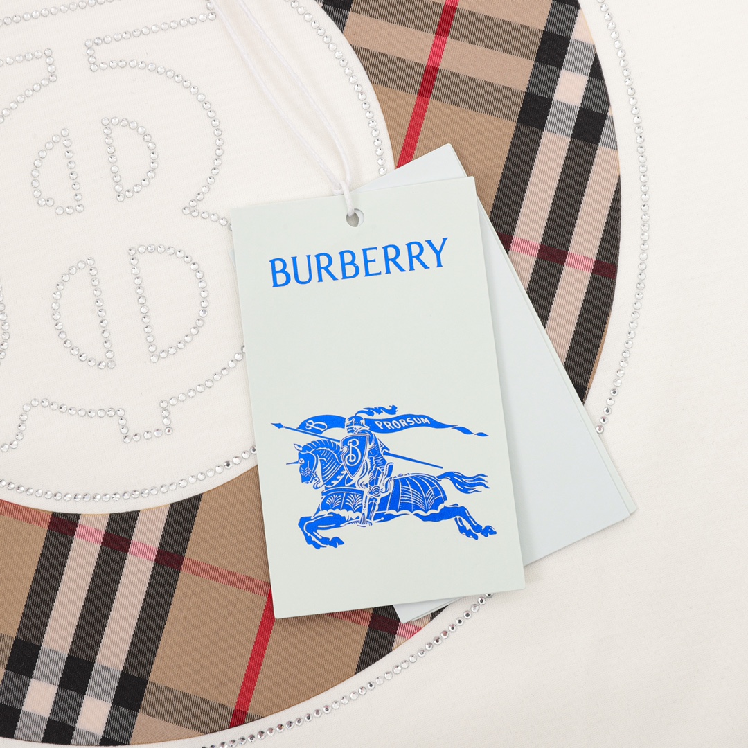 P140 Burberry/巴宝莉 胸前格纹烫钻短袖T恤 夏季渠道限定新款