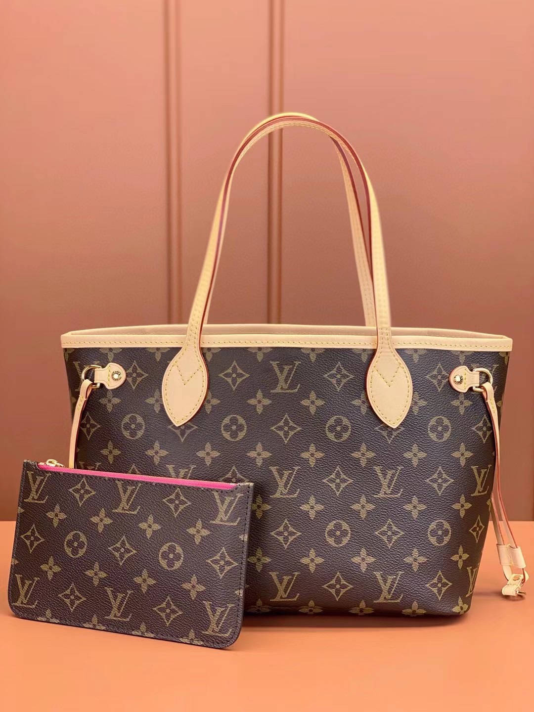 Louis Vuitton LV Neverfull Sacs À Main Rouge Les roses Tout en acier Mini M46979