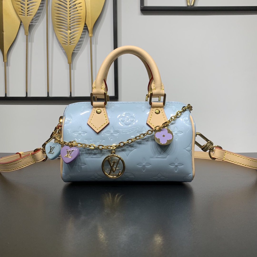 Aaaaa +
 Louis Vuitton LV Speedy Bleu Or Couleur rose Monogram Vernis Cuir de vache La chaîne M83000