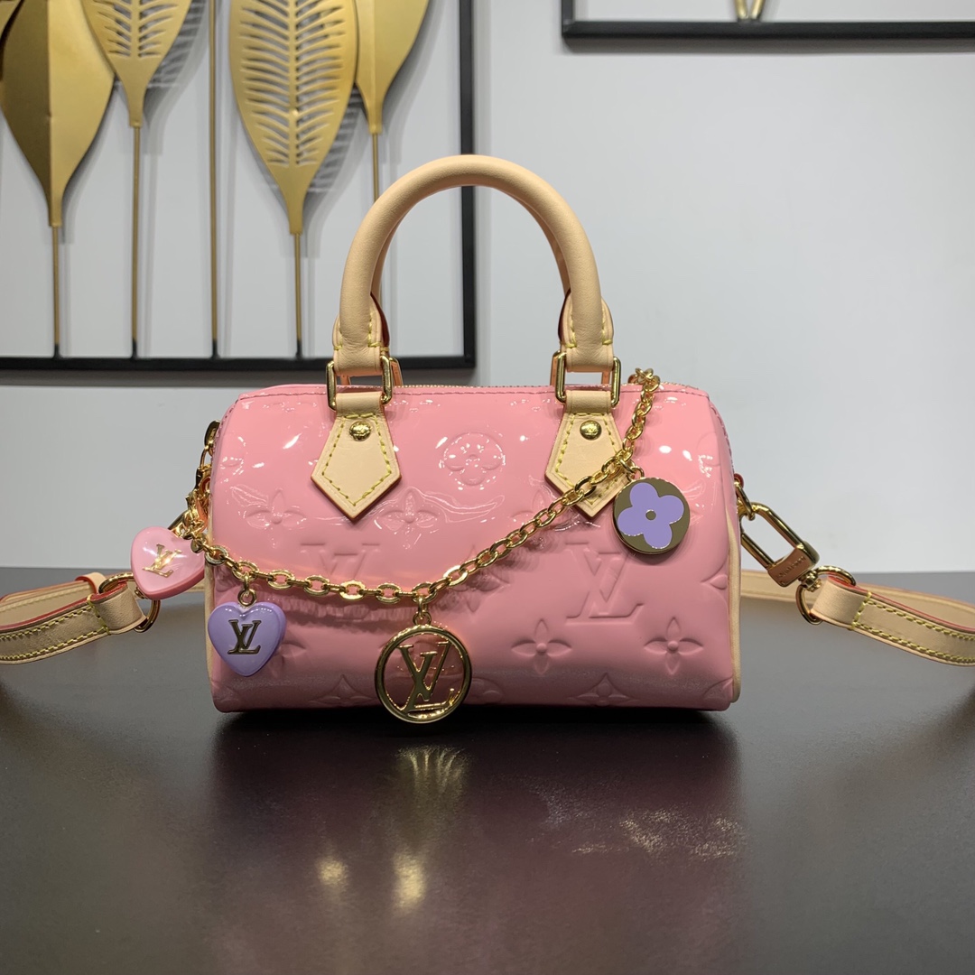 Louis Vuitton LV Speedy Goud Roze Monogram Vernis Koeienhuid Kettingen M83000