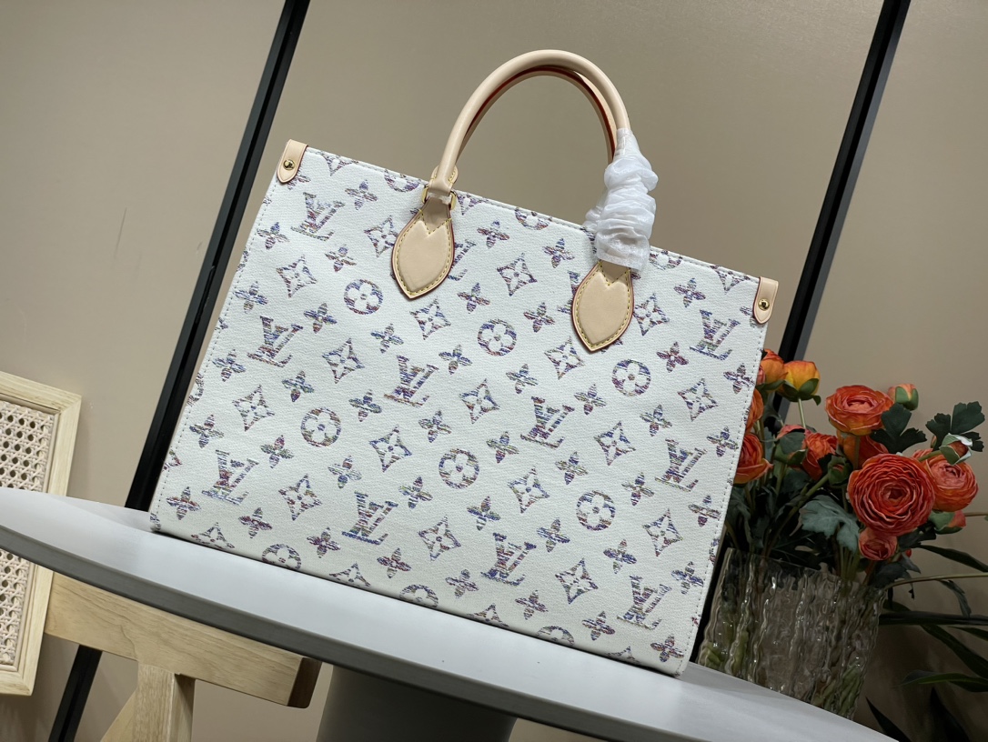 Louis Vuitton Officially on sale [OnTheGo MM handbag] M24708 white canvas (nautical series) shopping bag