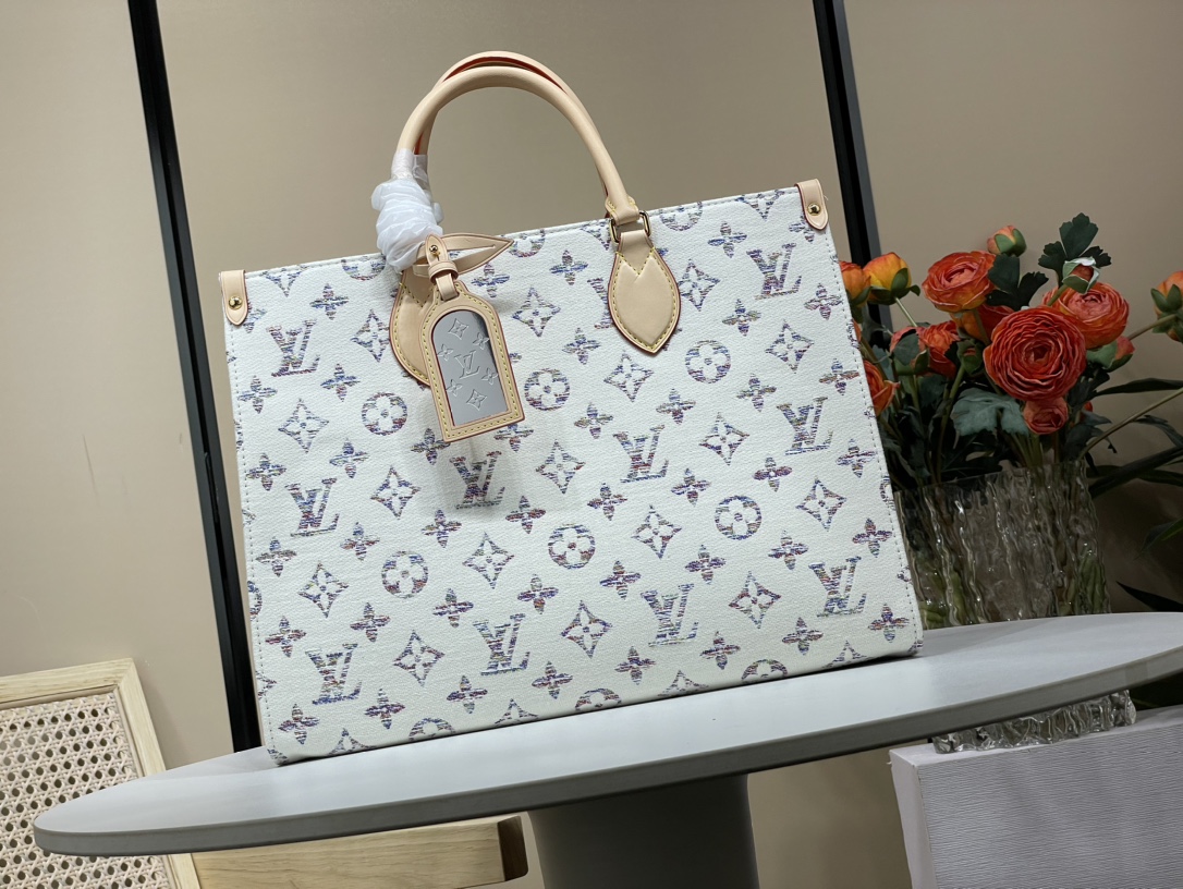 Louis Vuitton Officially on sale [OnTheGo MM handbag] M24708 white canvas (nautical series) shopping bag