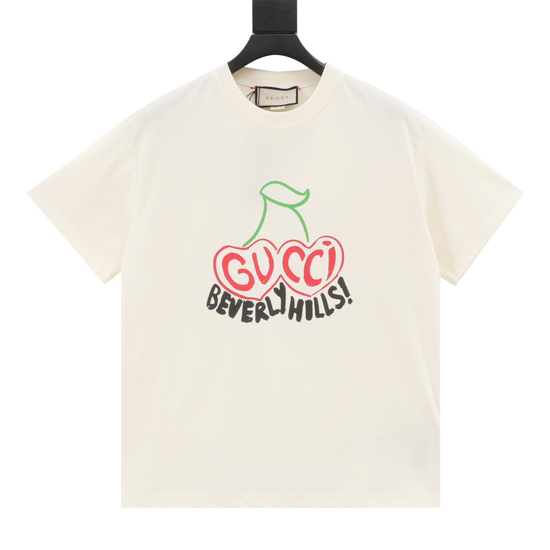 Gucci Odzież T-Shirt Kolor moreli Czarny Drukowanie Unisex Kolekcja jesienna Fashion Krótki rękaw