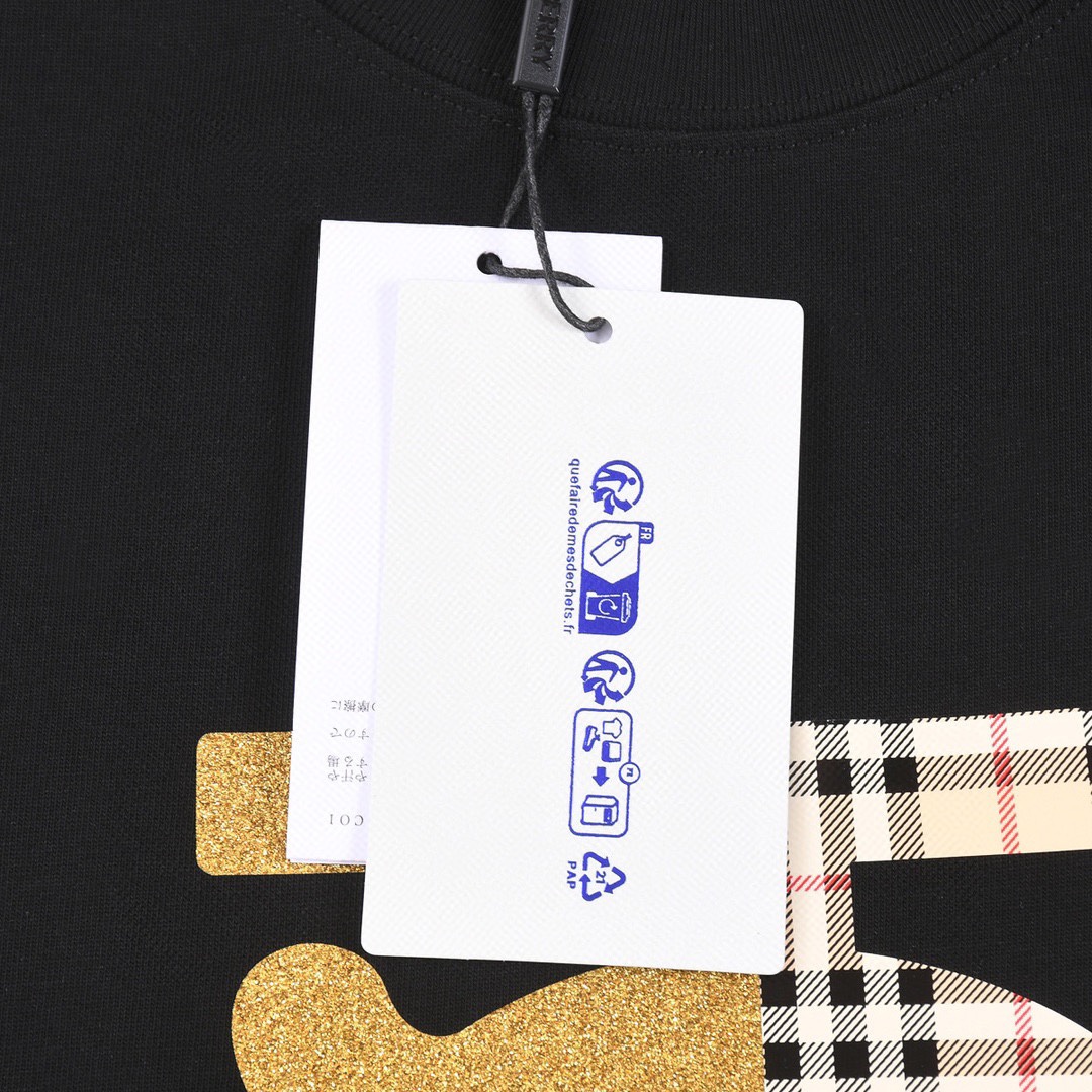 150 巴宝莉/Burberry 夏季新品 烫金字母拼接格纹圆领短袖T恤