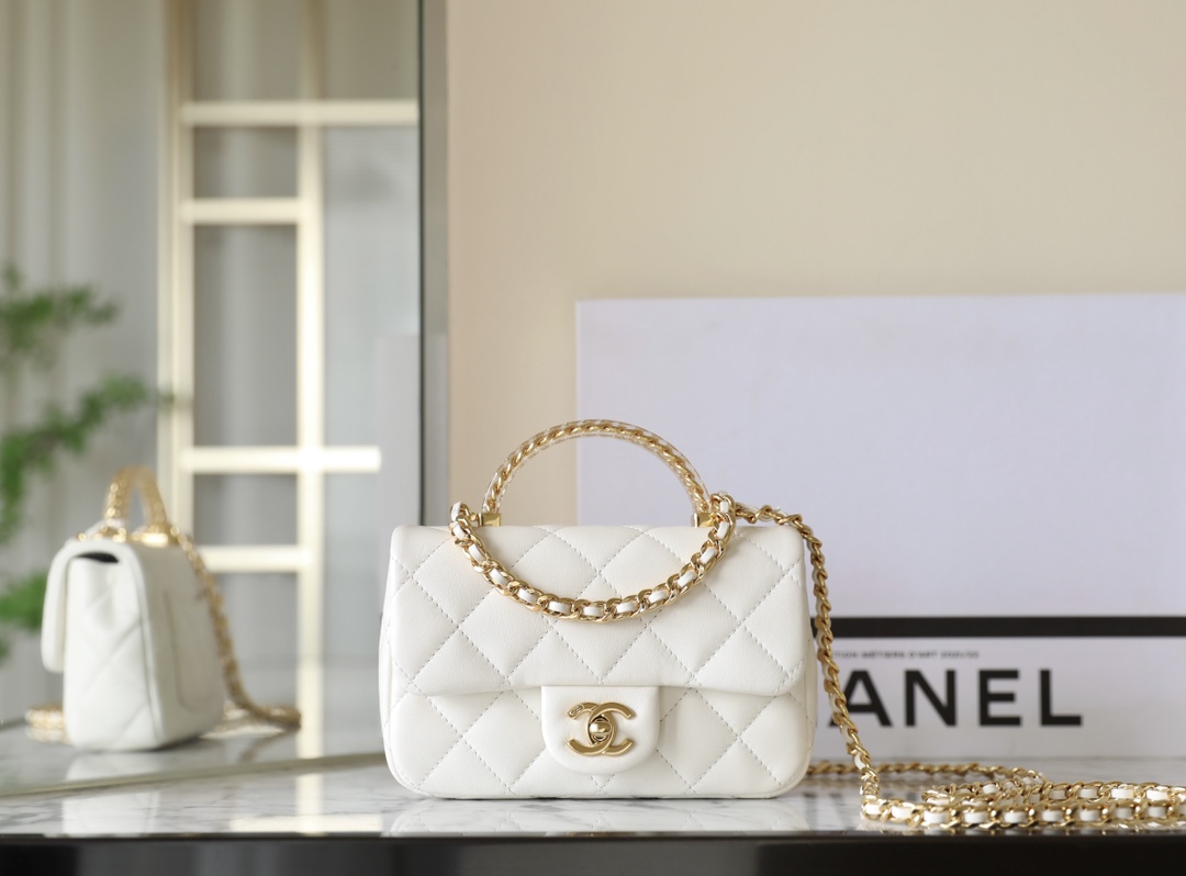 The Best Affordable
 Chanel Classic Flap Bag Crossbody & Shoulder Bags Gold White Hardware Lambskin Resin Sheepskin Spring/Summer Collection