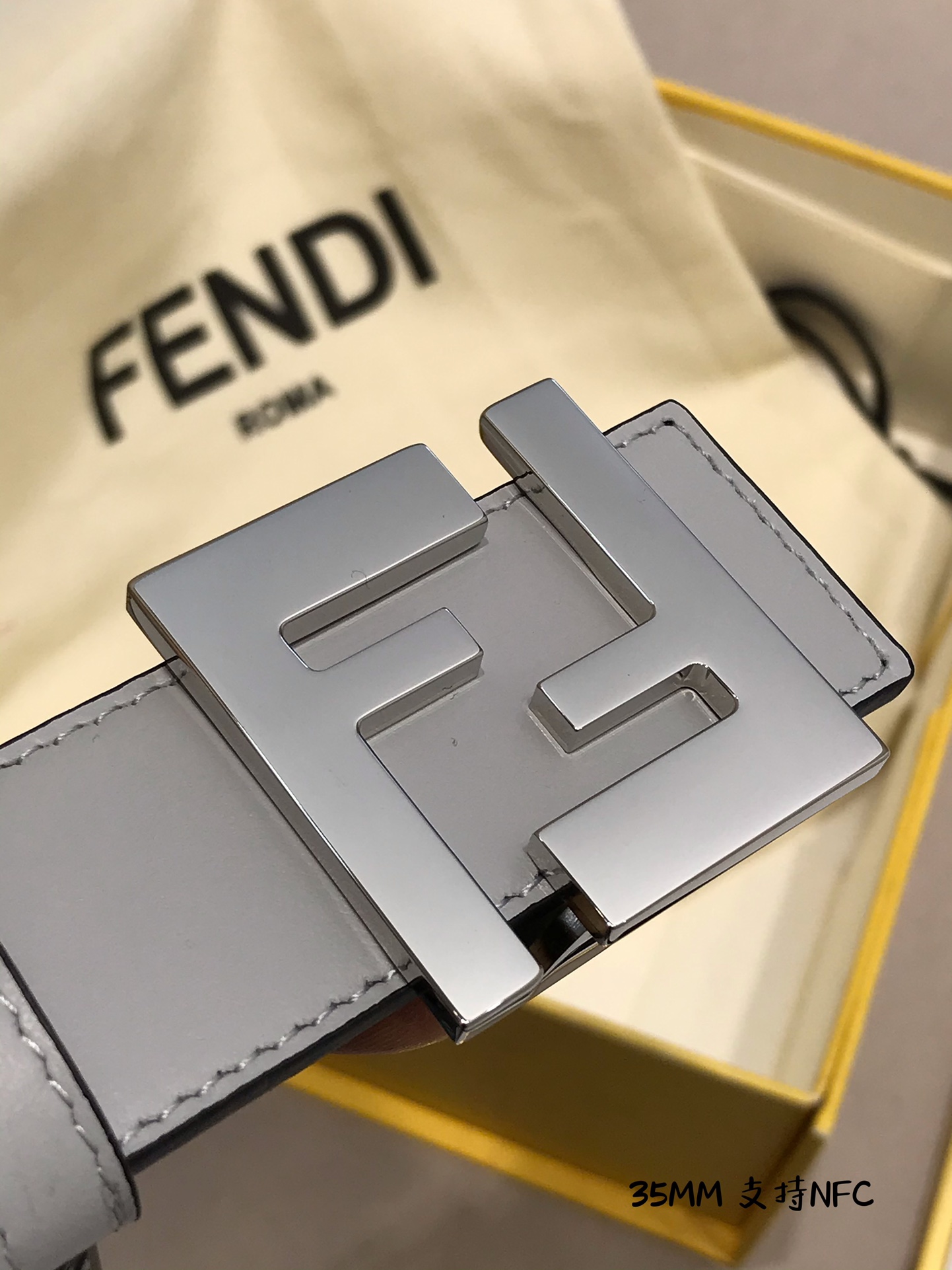 💯💯配送专柜包装 打孔针  新款 FD 宽35MM 支持NFC 芯片扫描，标志造型宽皮带，原版钌钯镀色铆