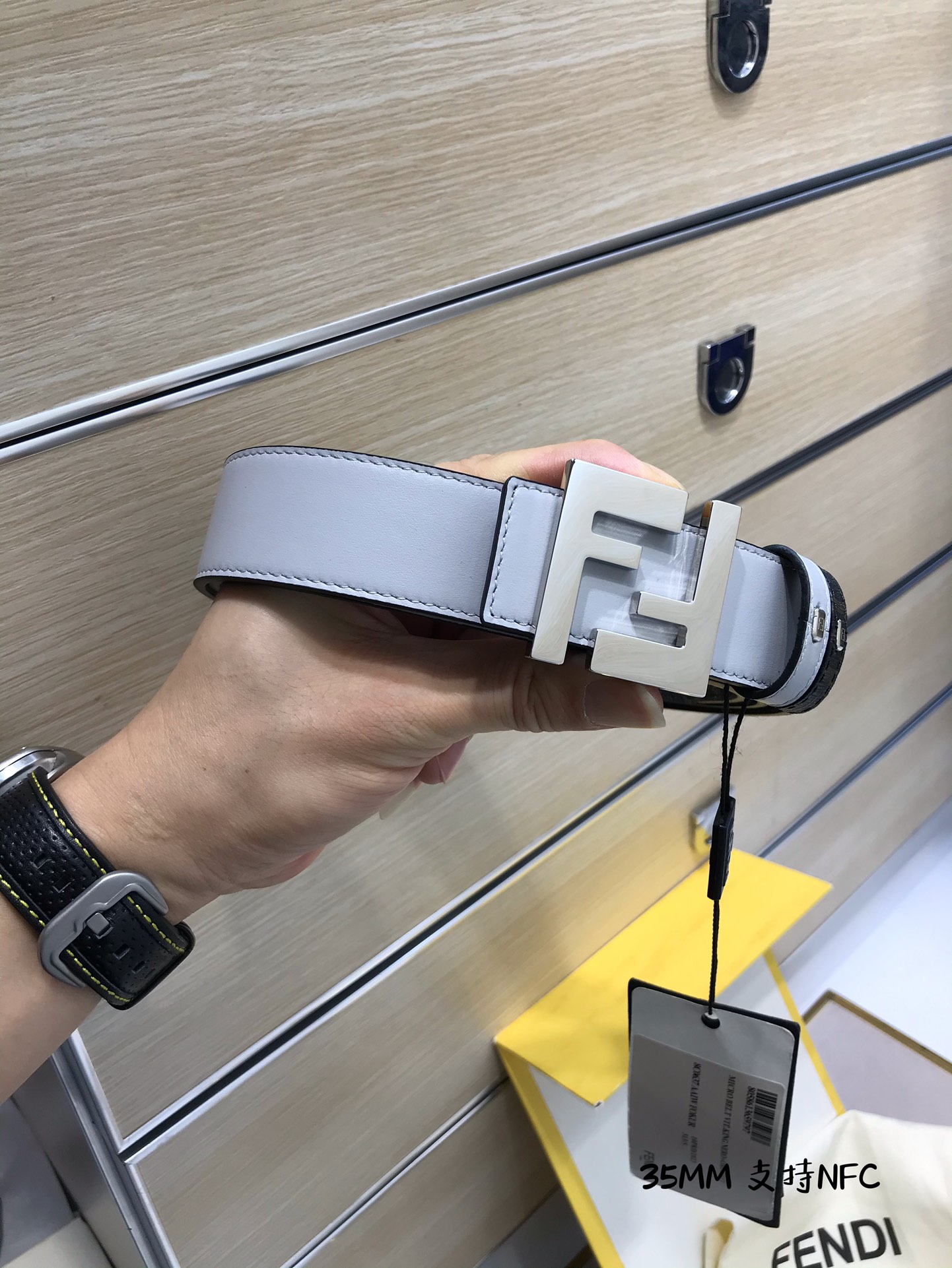 💯💯配送专柜包装 打孔针  新款 FD 宽35MM 支持NFC 芯片扫描，标志造型宽皮带，原版钌钯镀色铆