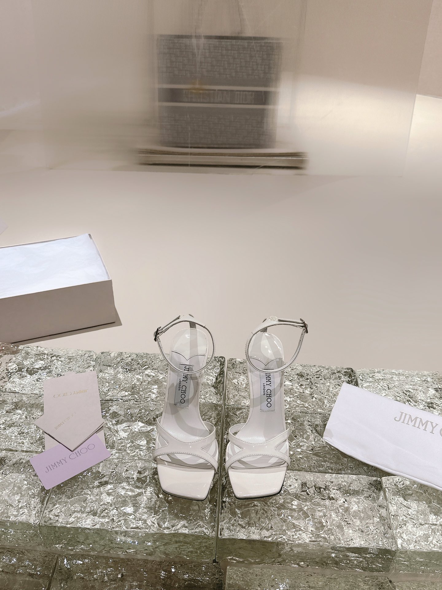 JIMMY CHOO высокаабцасныя сандалі сандалі з адкрытай пяткай і завязкамі востраносыя туфлі з глыбокім вырэзам крыштальныя завязкі + імпартаваная авечая скура поўназерністая крыштальная авечая скура