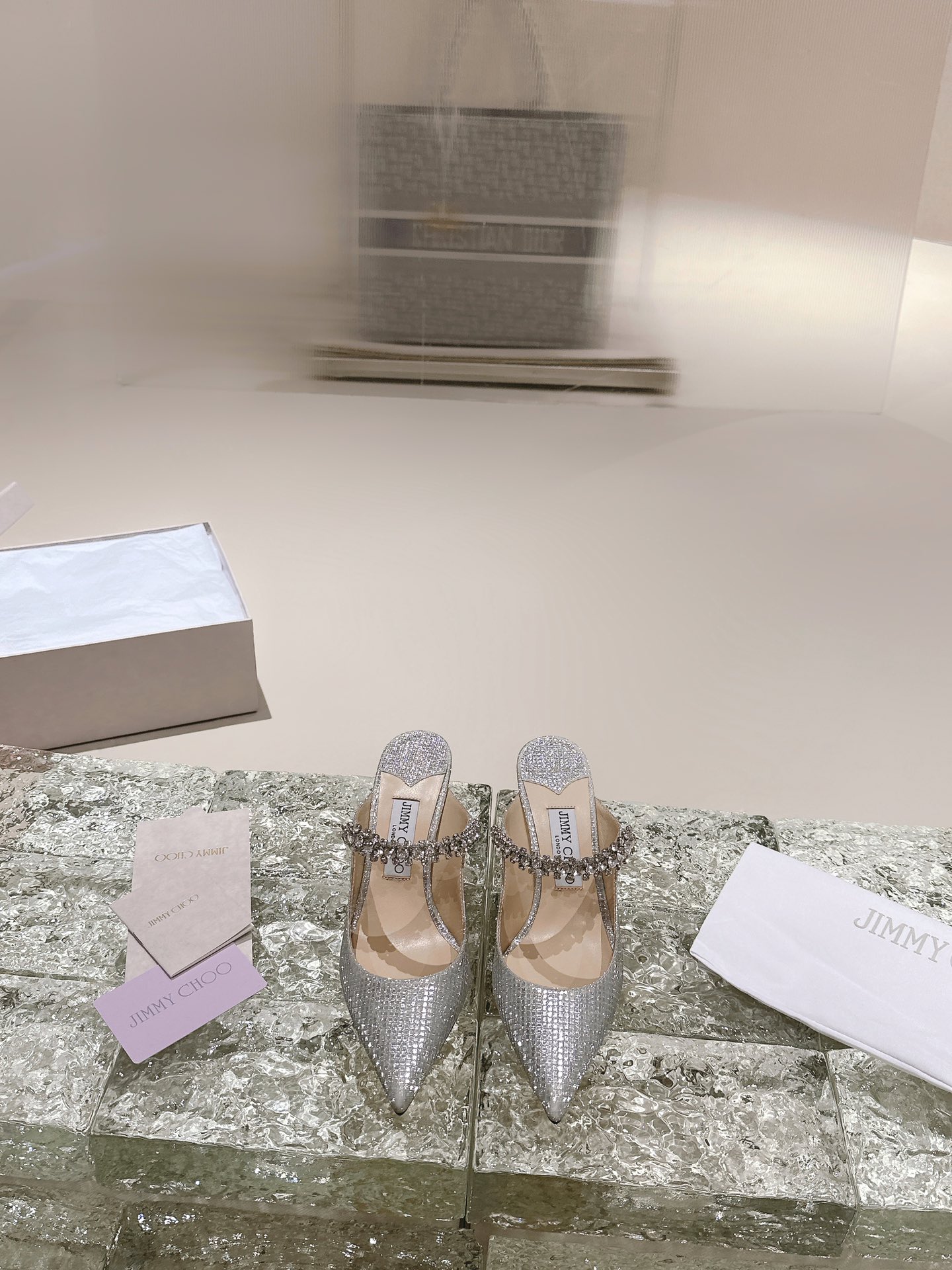 JIMMY CHOO ハイヒール サンダル バックストラップサンダル ポインテッドトゥパンプス クリスタルストラップ+輸入シープスキン フルグレインクリスタルシープスキン