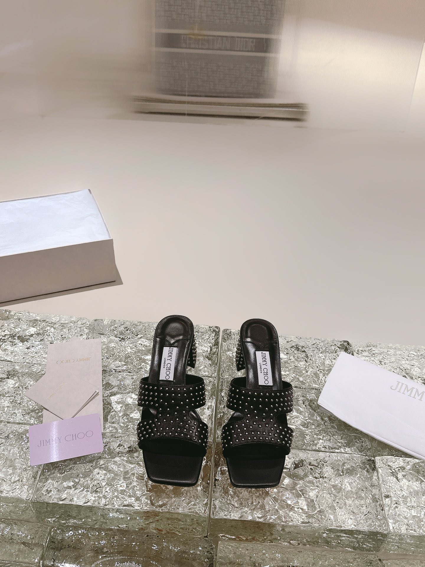JIMMY CHOO высокаабцасныя сандалі сандалі з адкрытай пяткай востраносыя туфлі з глыбокім вырезам крыштальныя рамяні + імпартаваная авечая скура поўнай зерня крыштальная авечая скура