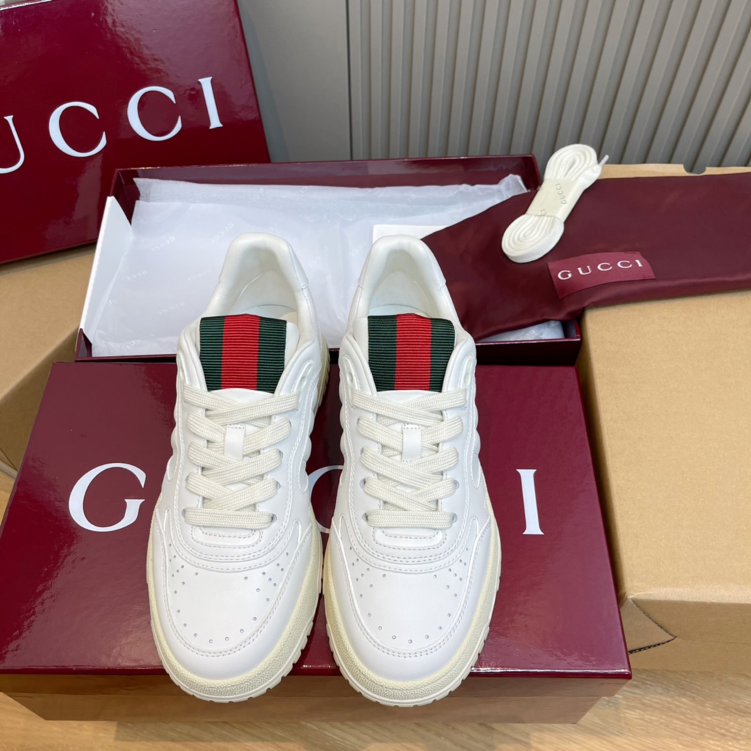 GUCCI baskets à semelle épaisse en cuir de veau avec toile Double G, sneakers blanches