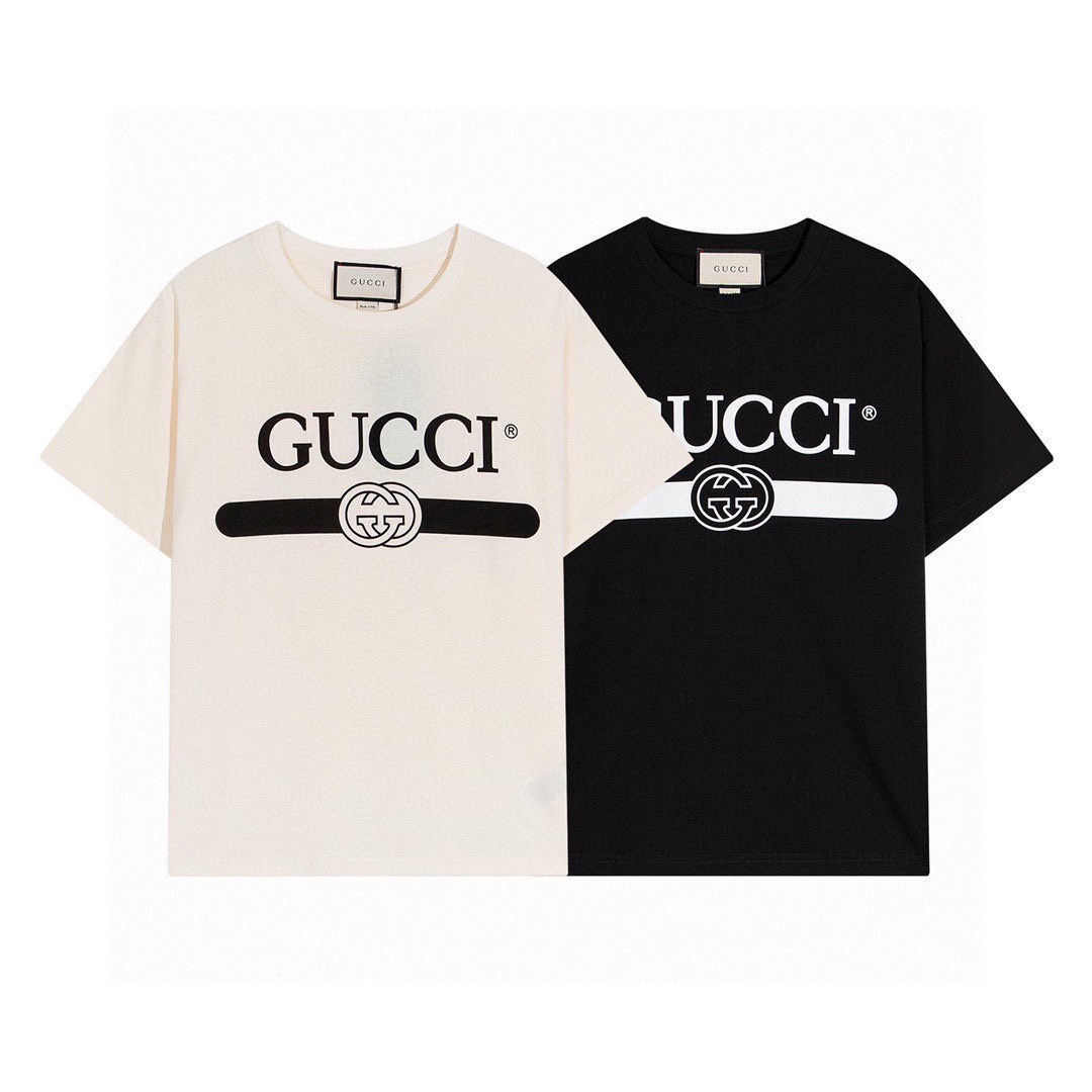 140 古驰/Gucci 夏季新款高端品质 经典横杆腰带圆领短袖T恤 情侣cp穿搭首选