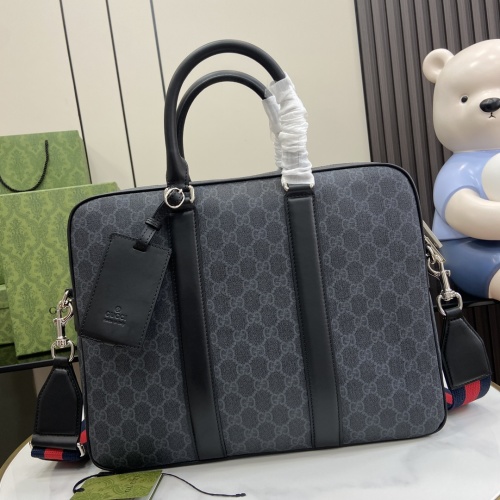 Gucci Supreme Canvas Briefcase, Black Leather Trim, Classic Web Stripe Detail 1 Gucci Supreme Canvas Briefcase, Black Leather Trim, Classic Web Stripe Detail