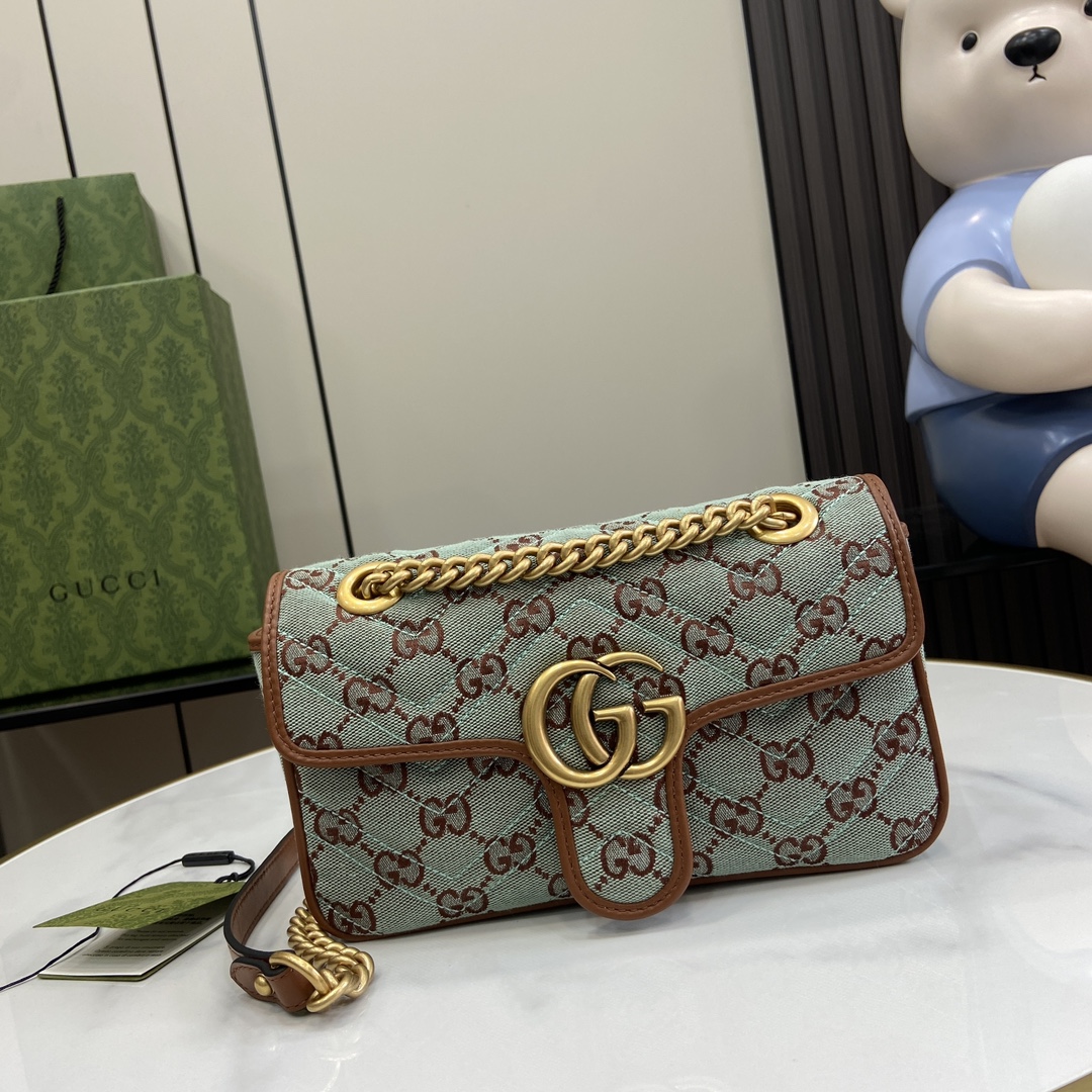 Small size"With full set of original green box packaging"[New product] GG Marmont series denim small shoulder bag. This piece from the Gucci Lido