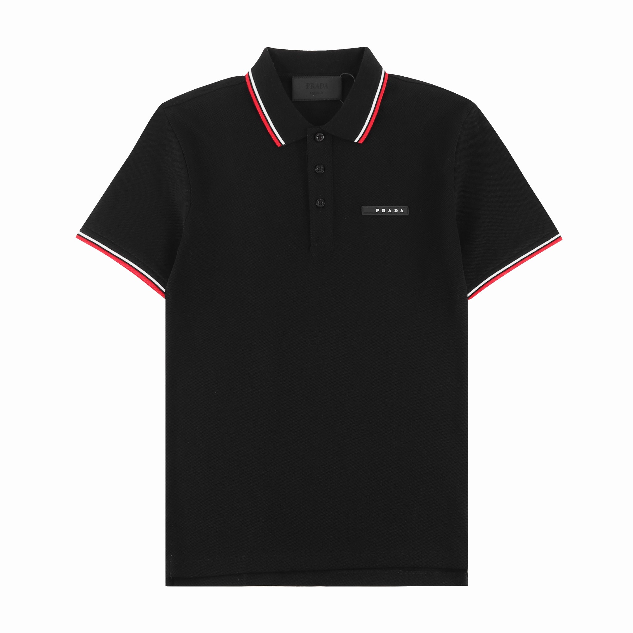 PRAD普拉* Nuevo modelo de polo con cuello para primavera/verano 2024, con letras de silicona en el pecho, diseño de rayas…