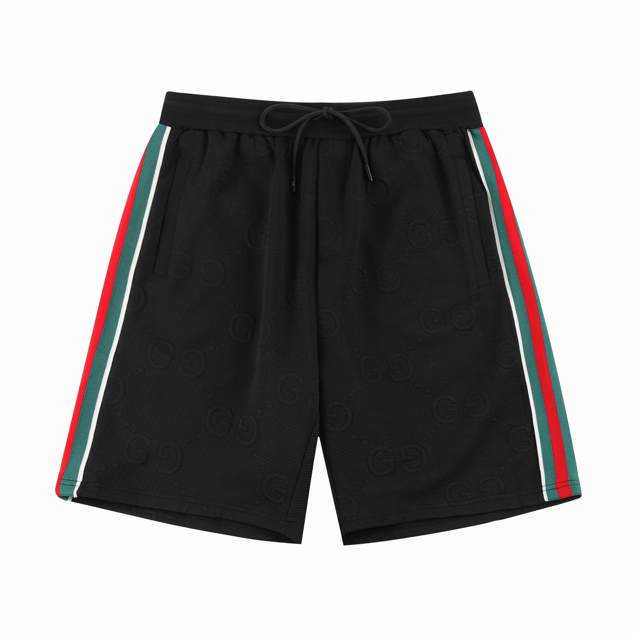 GUCC G* 2024SS nuevos pantalones cortos de primavera/verano, con cintas tejidas clásicas rojas y verdes en los laterale…