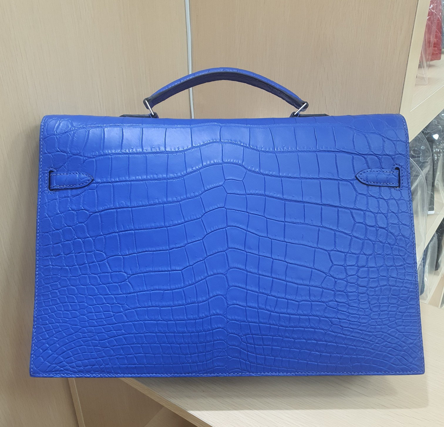 Hermes Kelly Depeches Blue crocodile 25cm business