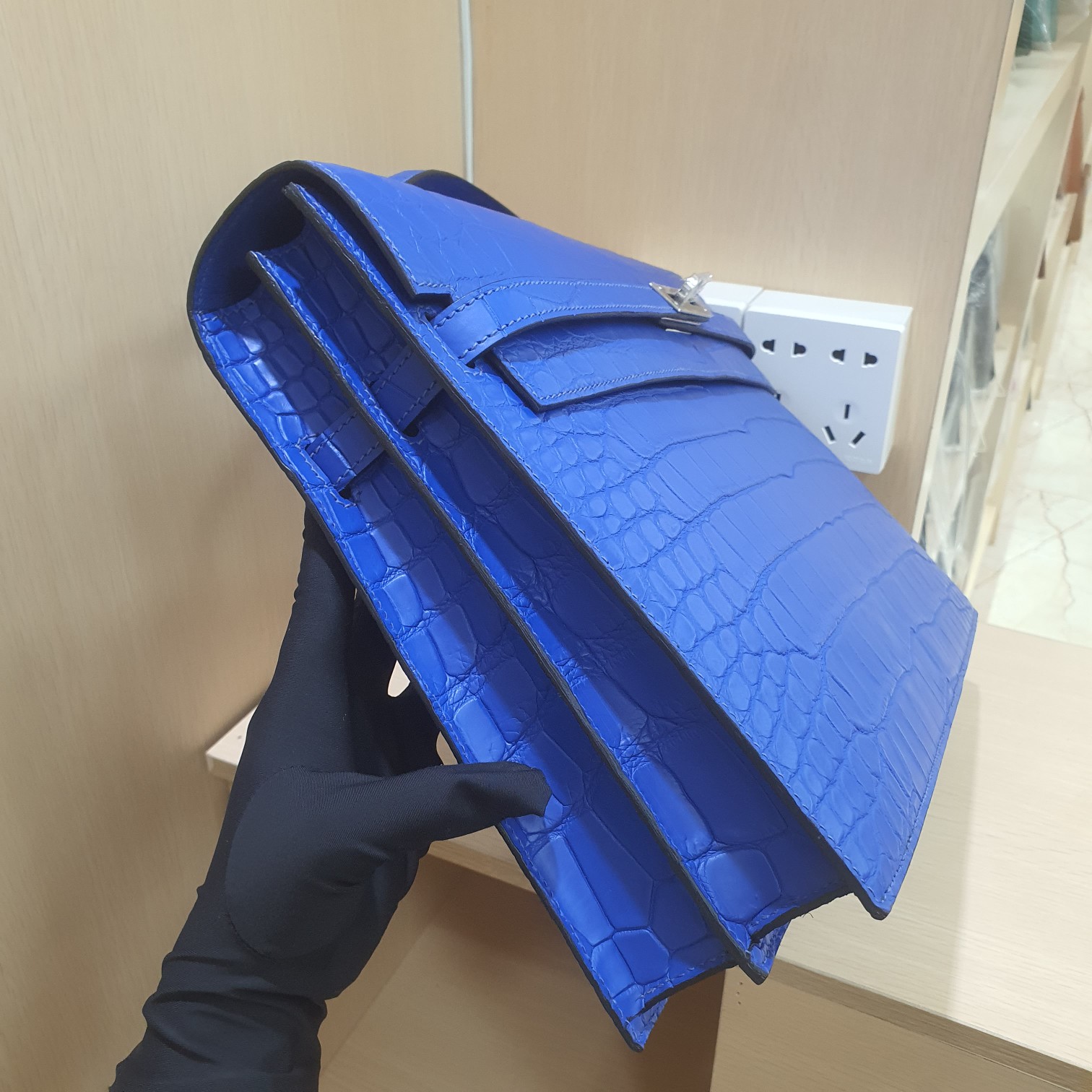 Hermes Kelly Depeches Blue crocodile 25cm business