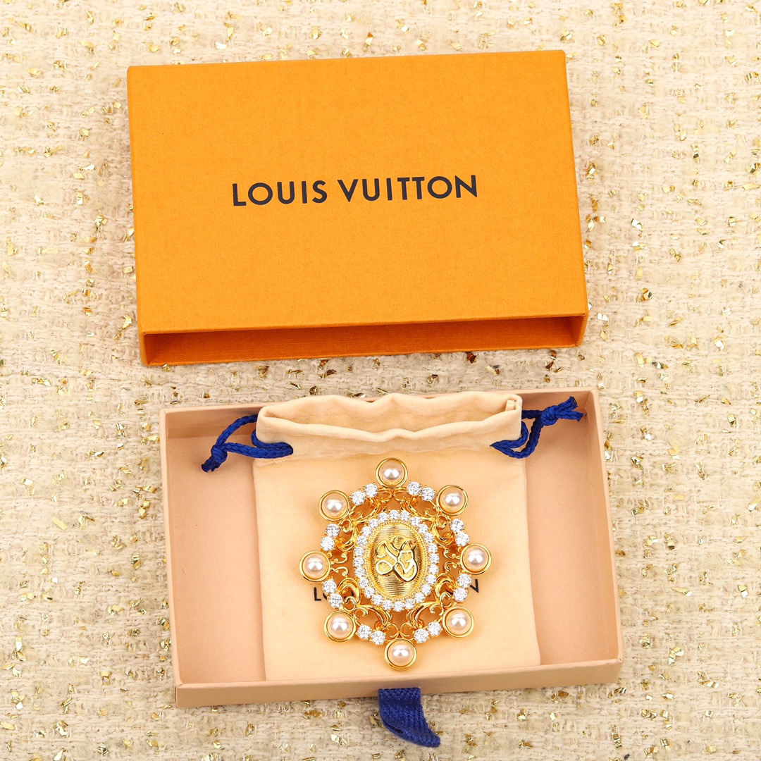 Louis Vuitton Sieraden Brosche Geel Messing