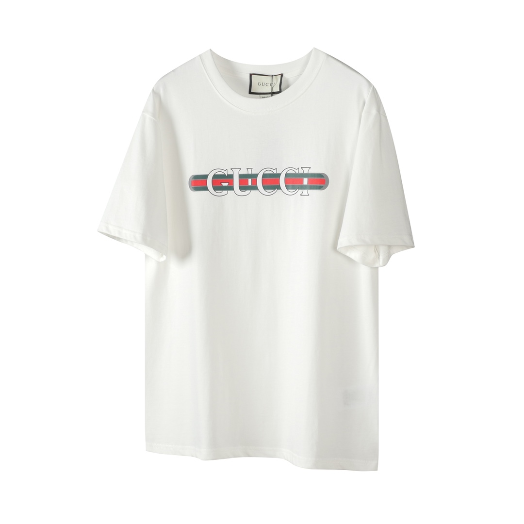 Gucci/古驰 24ss camiseta de manga corta con cinturón calado y letras estampadas «G19» La tela está tejida con 280g de pun…