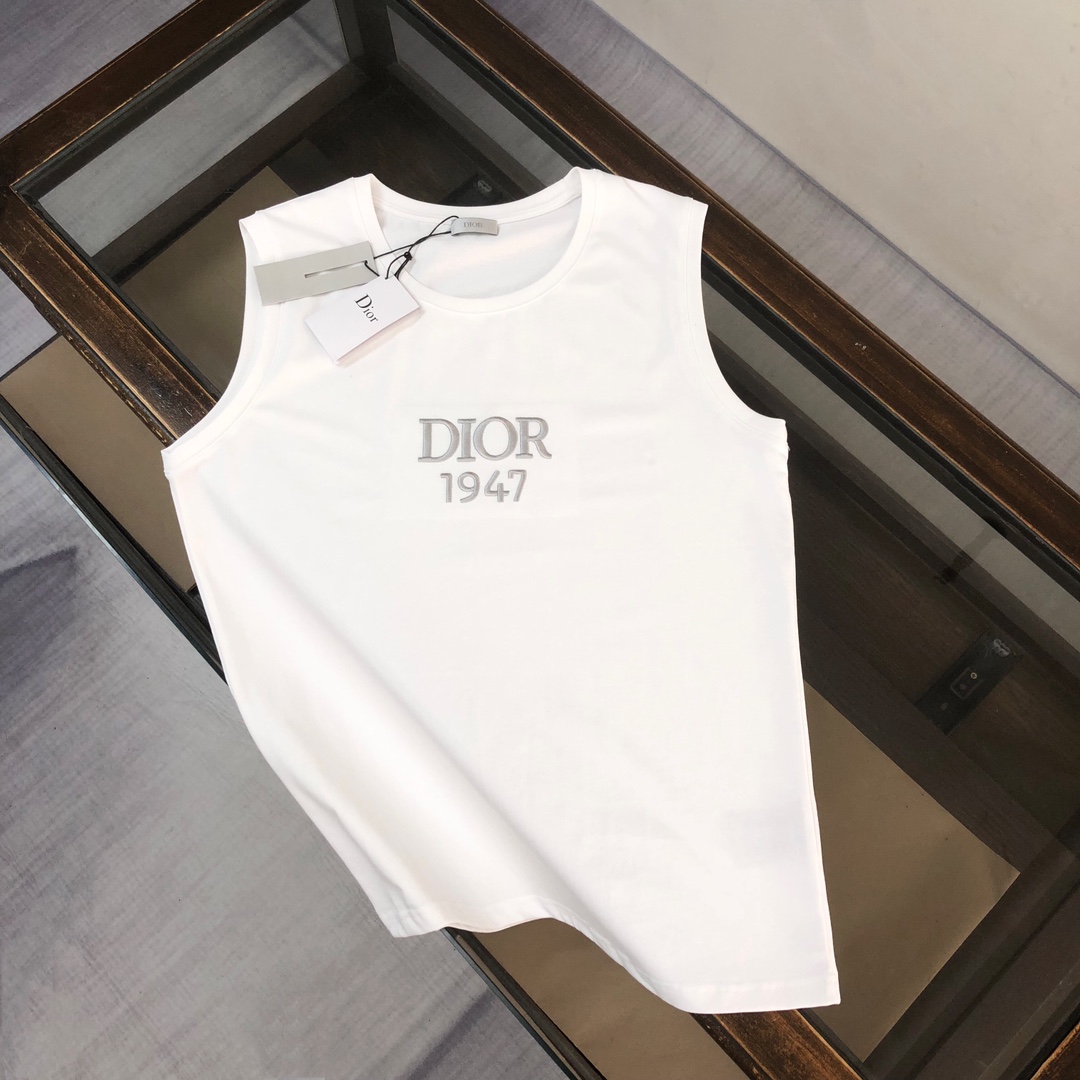 Dior Clothing Tank Tops&Camis Black White Embroidery Cotton Spring/Summer Collection Fashion