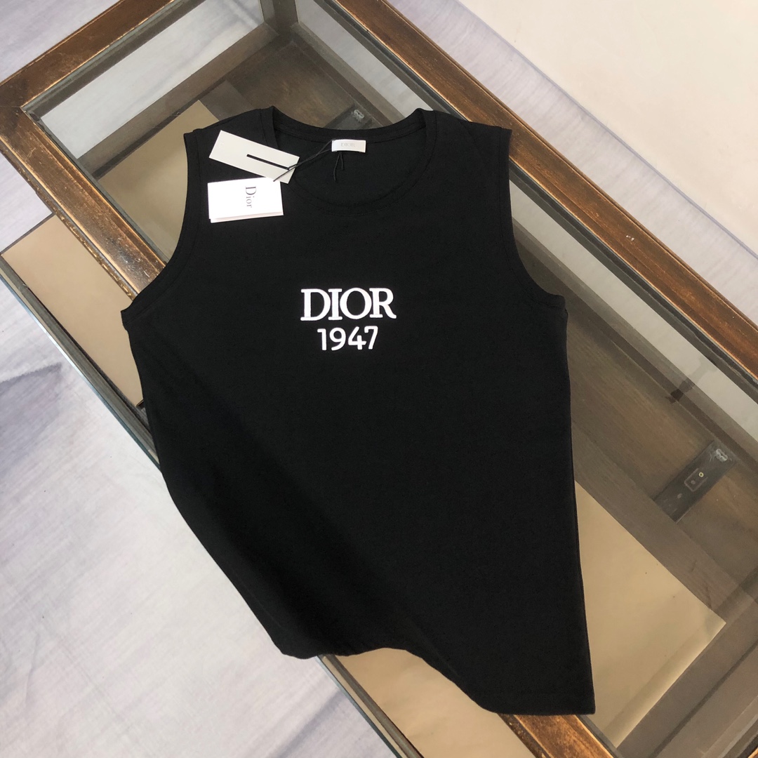 2023 Replica
 Dior Clothing Tank Tops&Camis Black White Embroidery Cotton Spring/Summer Collection Fashion