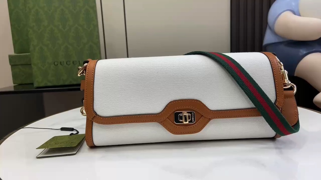 Gucci Taschen Umhängetaschen  & Schultertaschen Braun Weiß Leinwand