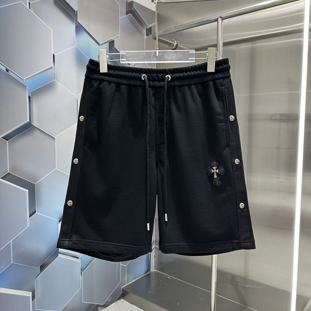 Chrome Hearts Vêtements Shorts Noir Broderie de fleurs Unisexe Série d’été