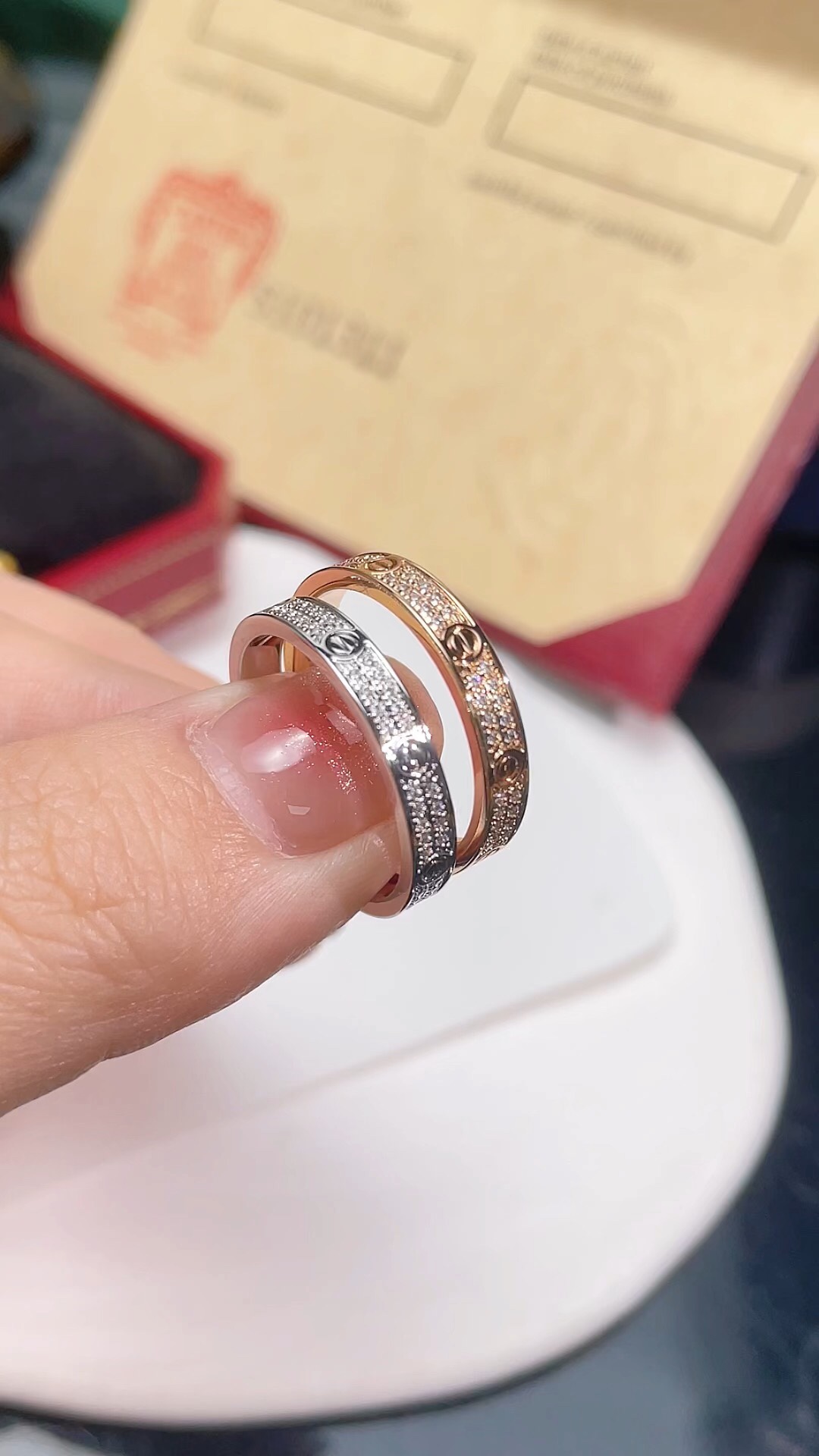 Cartier Cartier 银色玫瑰金窄版满天星两排钻戒指