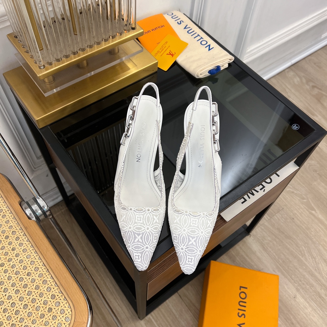 Louis Vuitton Scarpe con Tacco Alto Sandali Cuoio genuino Pizzo Pelle di pecora Collezione Primavera/Estate