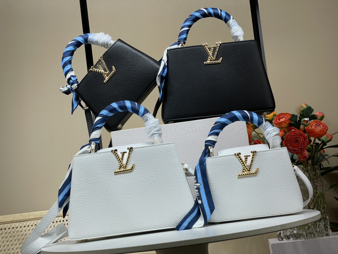 Louis Vuitton LV Capucines Tassen handtassen Zwart Wit M24673