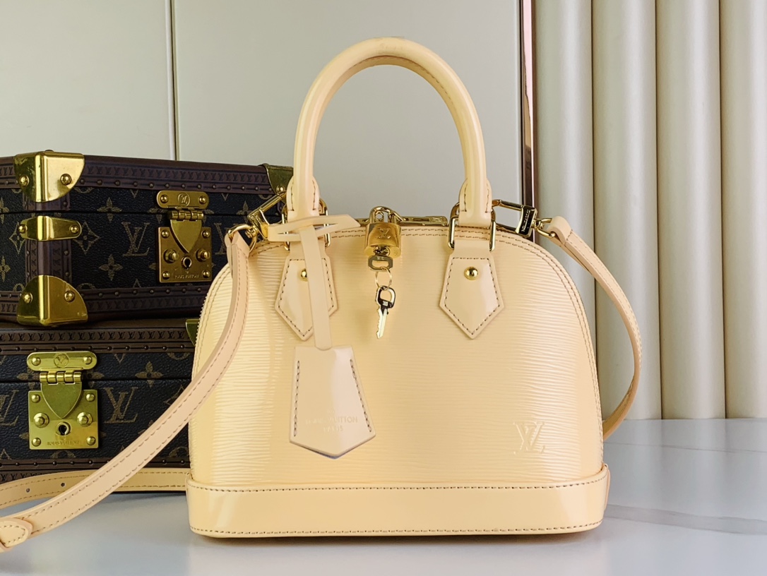 Louis Vuitton LV Alma BB Taschen Handtaschen Aprikosenfarbe Epi Rindsleder Lackleder M24597