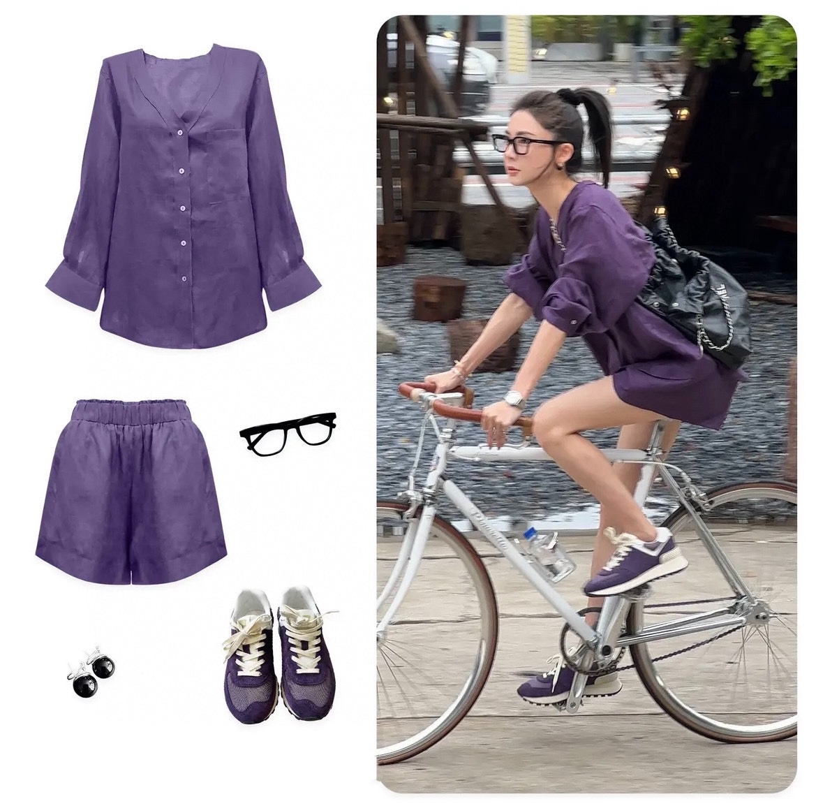 Elegant Purple Linen Two-Piece Set - V-Neck Blouse & Shorts Summer Outfit 4 i1717085622 9969 1