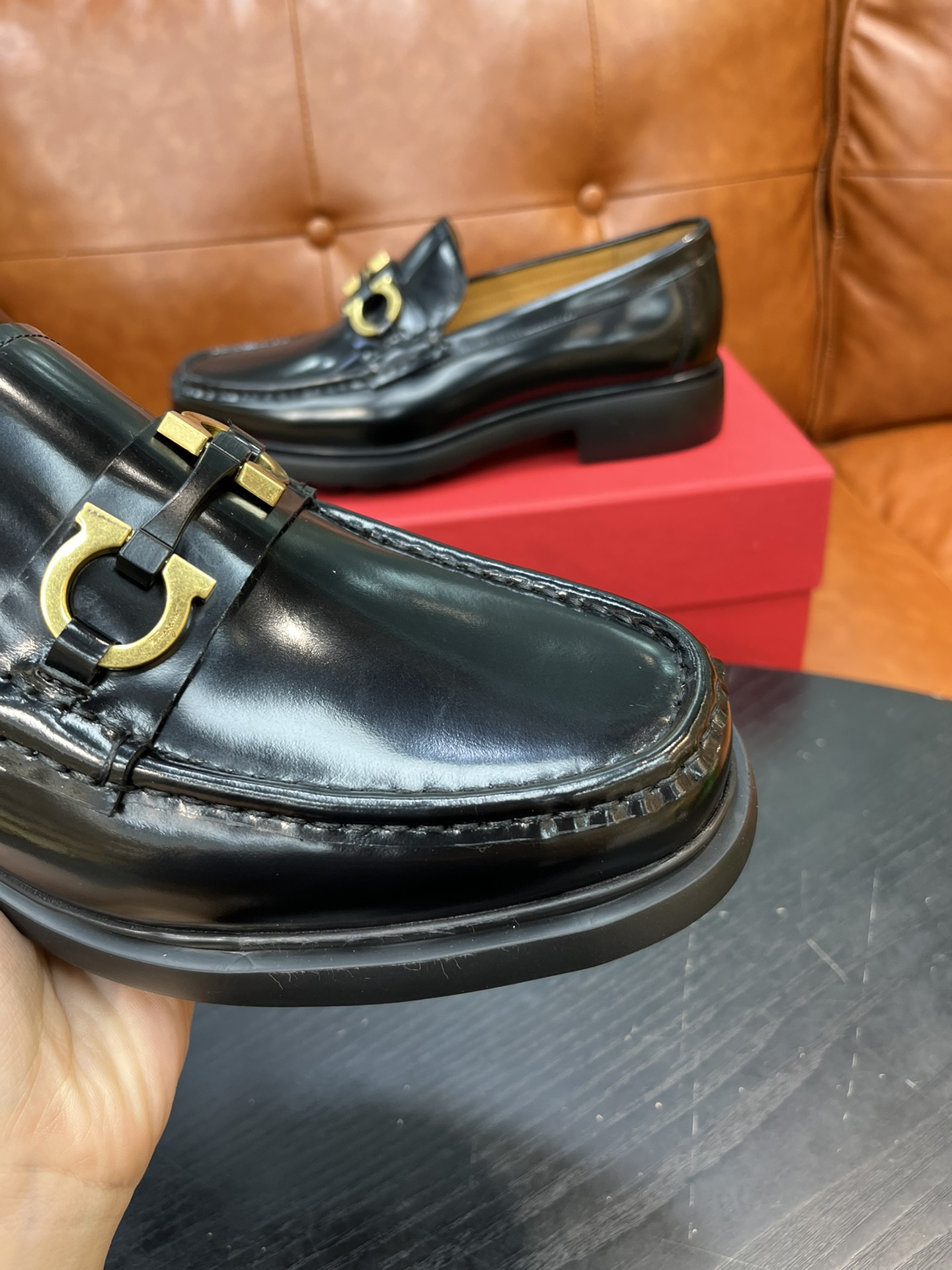 Salvatore Ferragamo Black Leather Loafers with Metal Ornament 4 i1717145471 3165 3