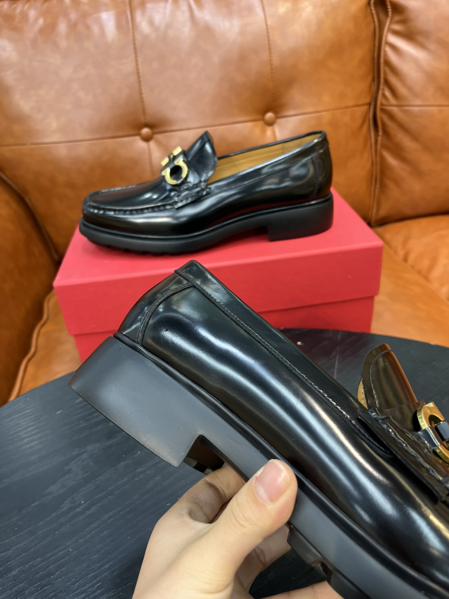 Salvatore Ferragamo Black Leather Loafers with Metal Ornament 5 i1717145471 5962 4