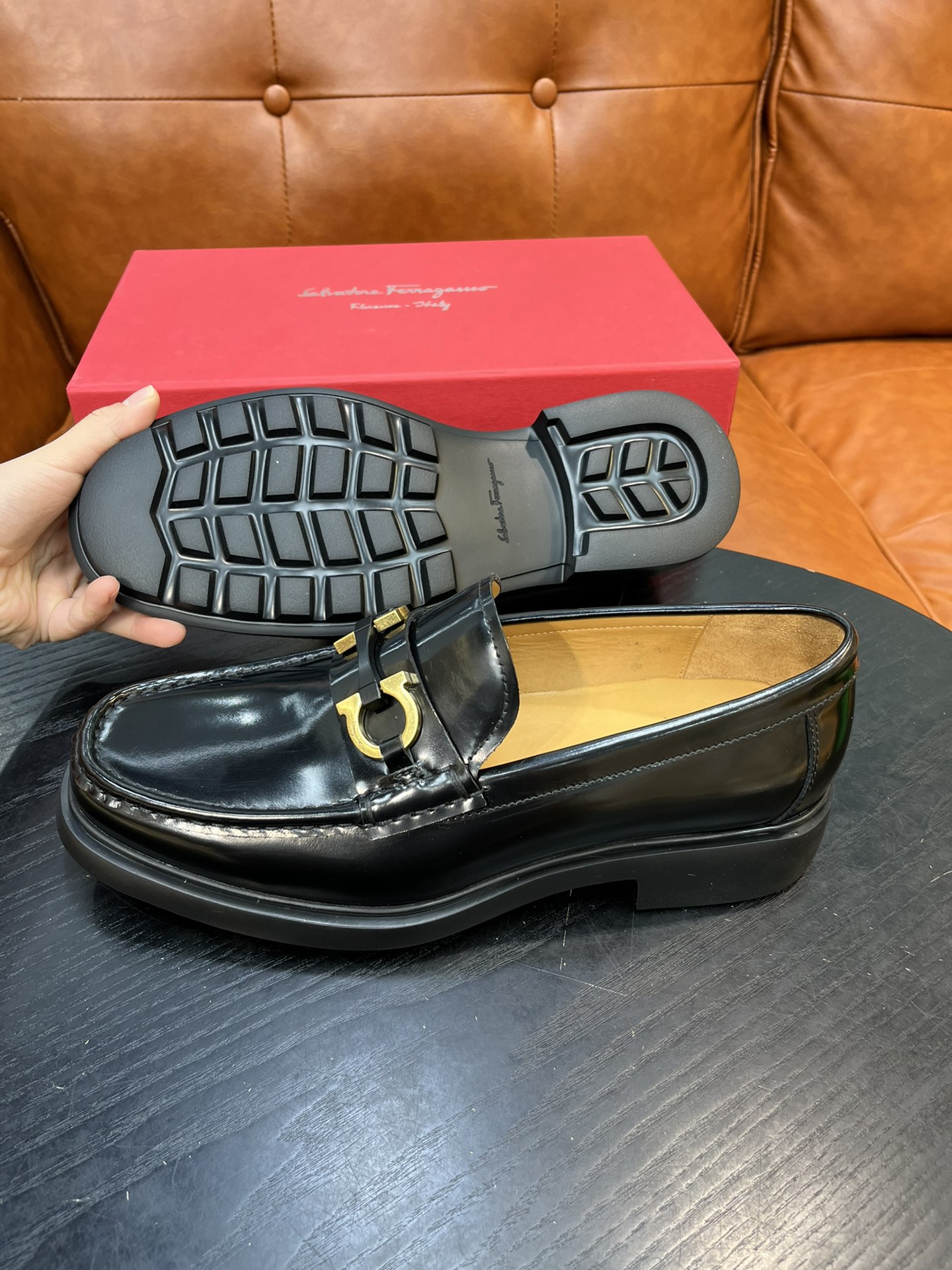 Salvatore Ferragamo Black Leather Loafers with Metal Ornament 3 i1717145471 9107 2