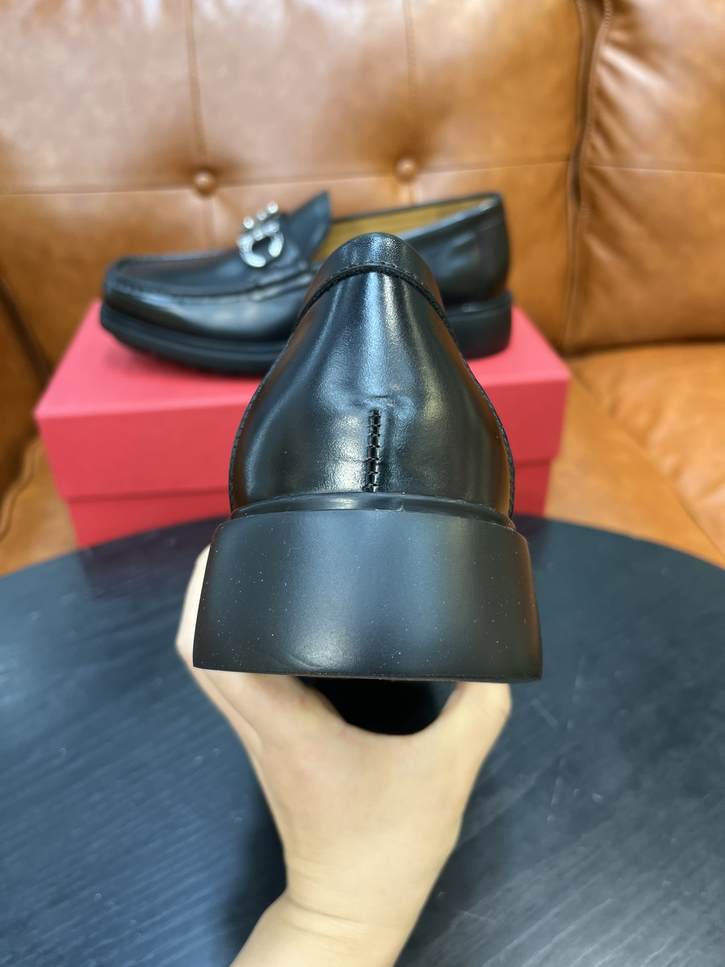 Salvatore Ferragamo Men's Black Leather Loafers with Metal Buckle 7 i1717145496 1036 5
