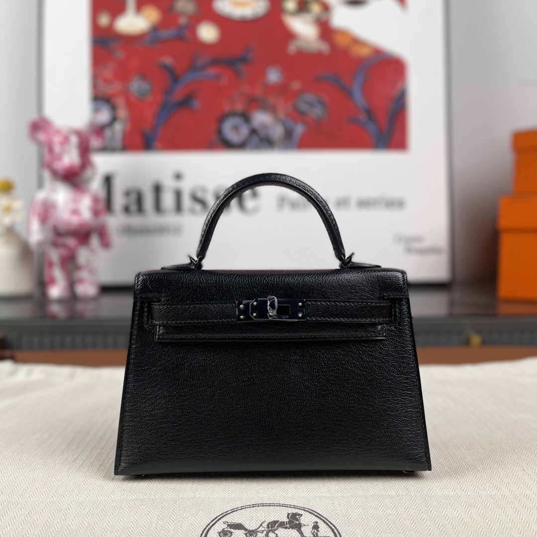 Hermes Kelly Bolsas Sacos de corpo cruzado & Ombro Preto Pele de cabra carneiro Mini