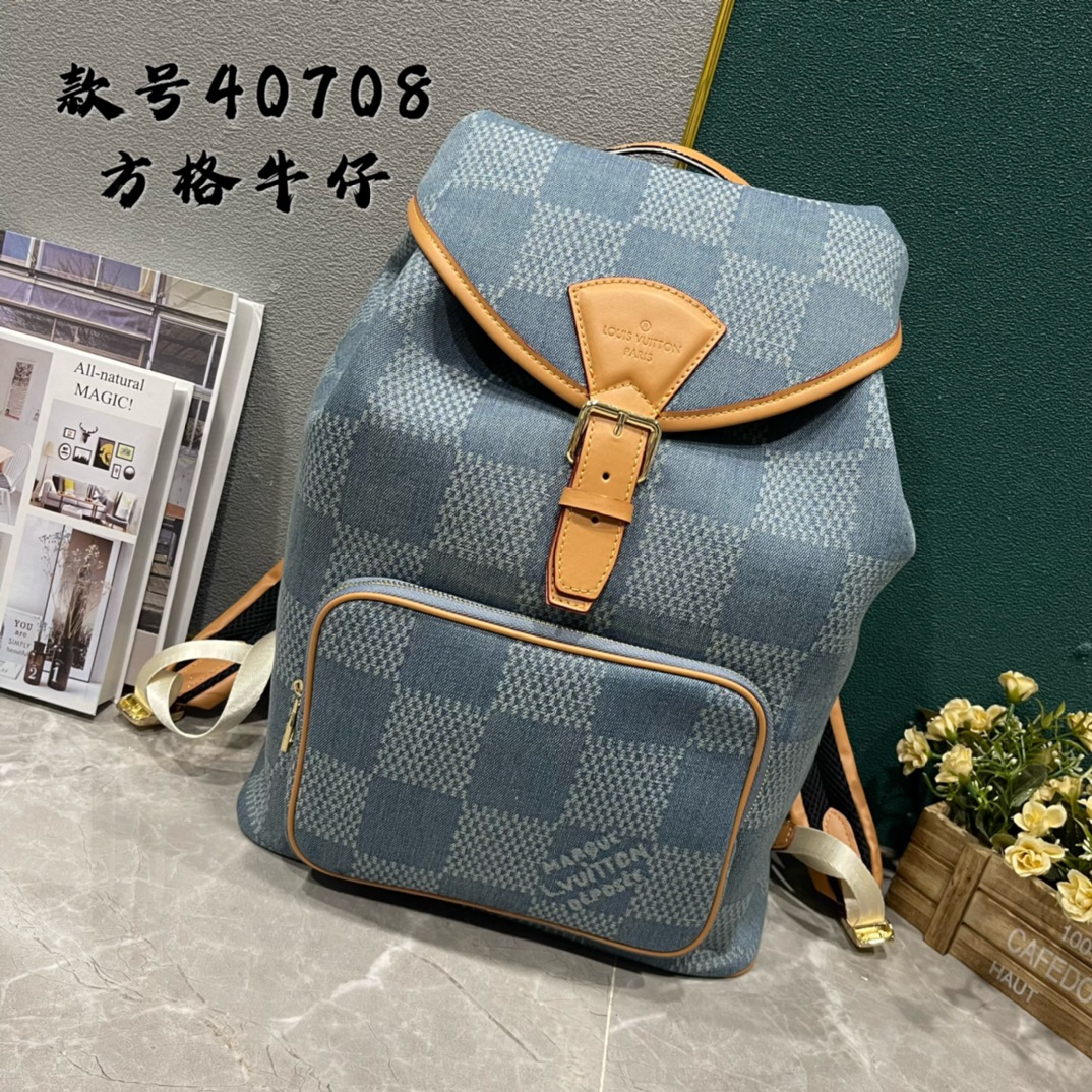 Louis Vuitton LV Montsouris AAAAA+
 Bags Backpack Yellow Canvas Cowhide Denim Fabric Vintage M40708
