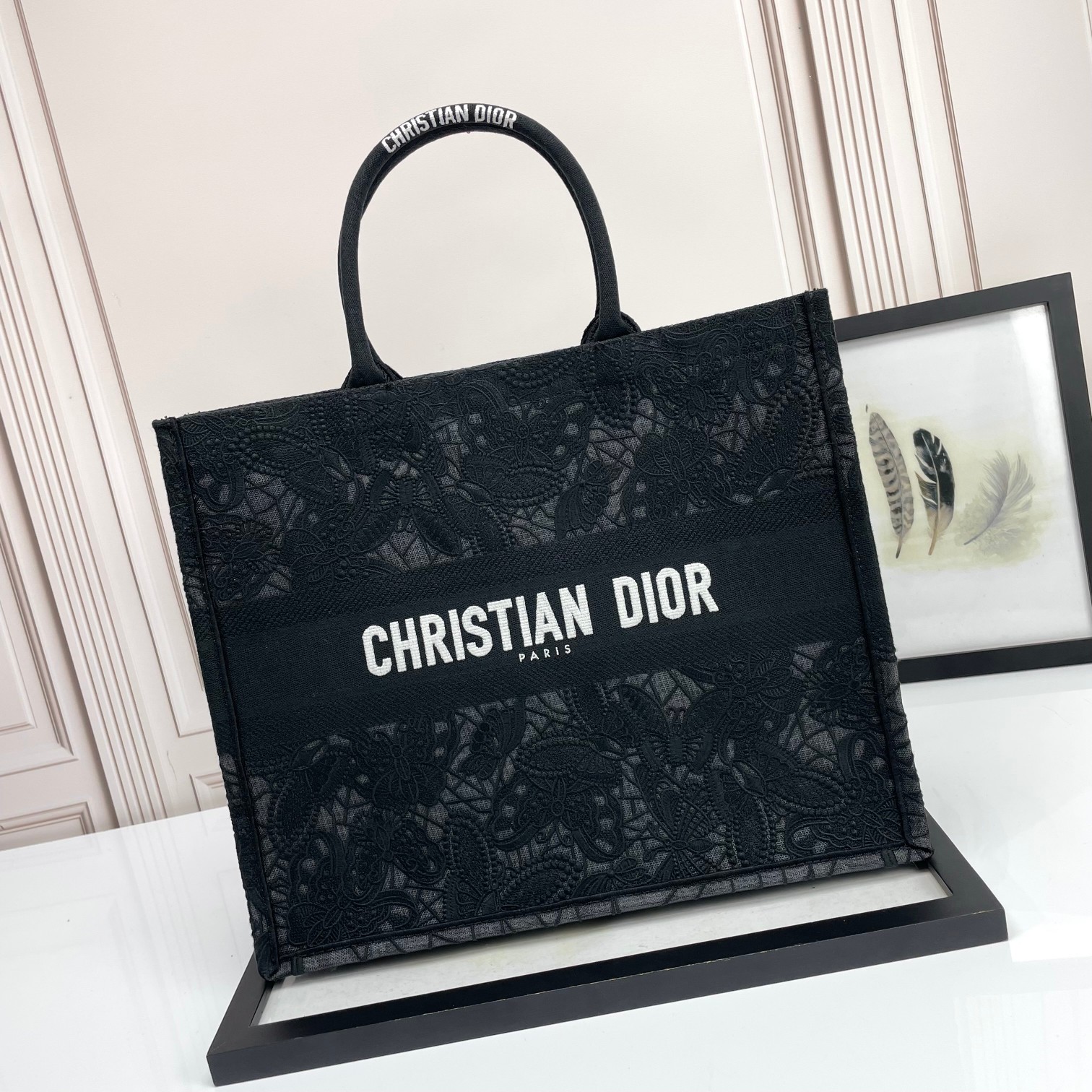 Dior迪奥购物袋托特黑蝴蝶蕾丝 Book Tote 手袋 D6688