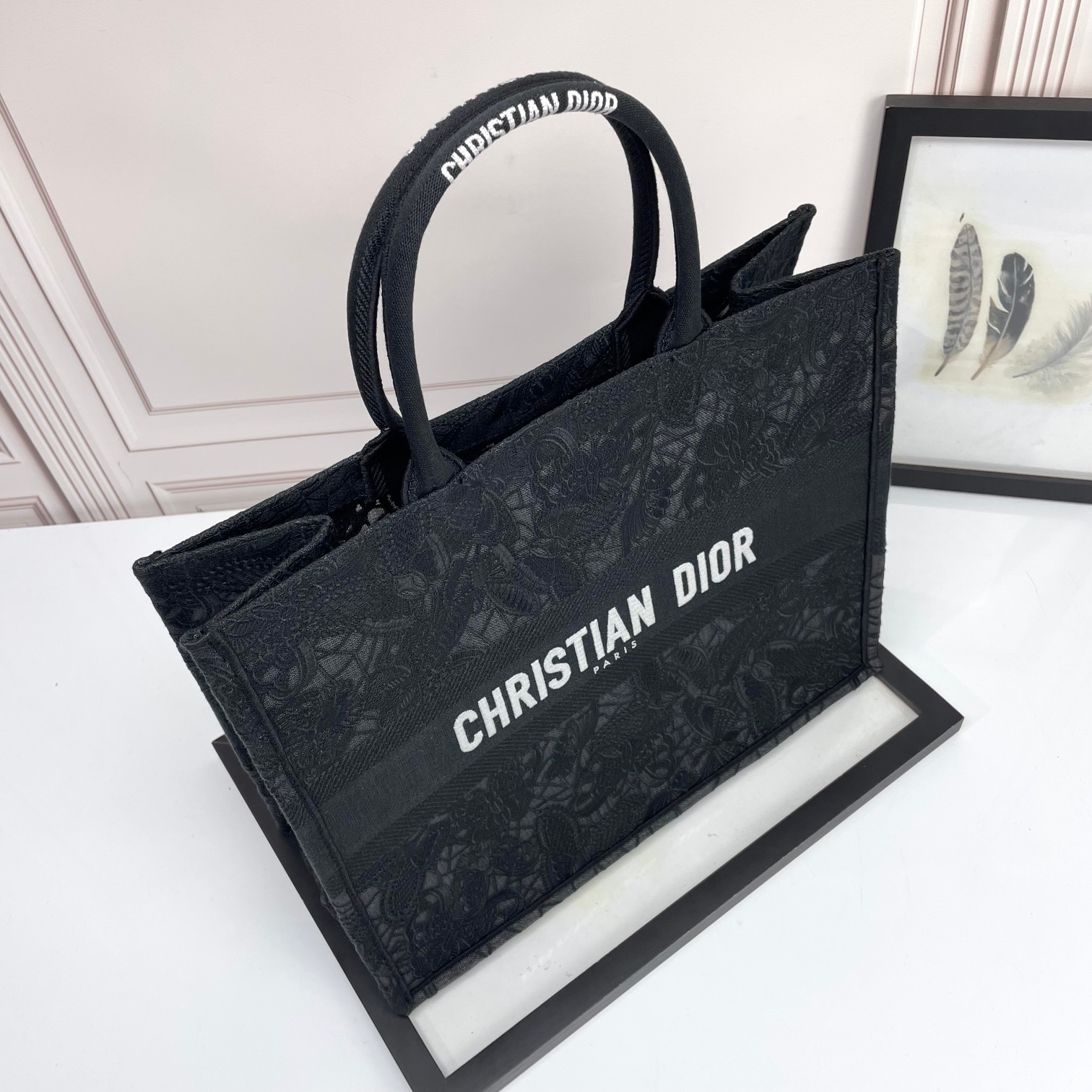 Dior迪奥购物袋托特黑蝴蝶蕾丝 Book Tote 手袋 D6688