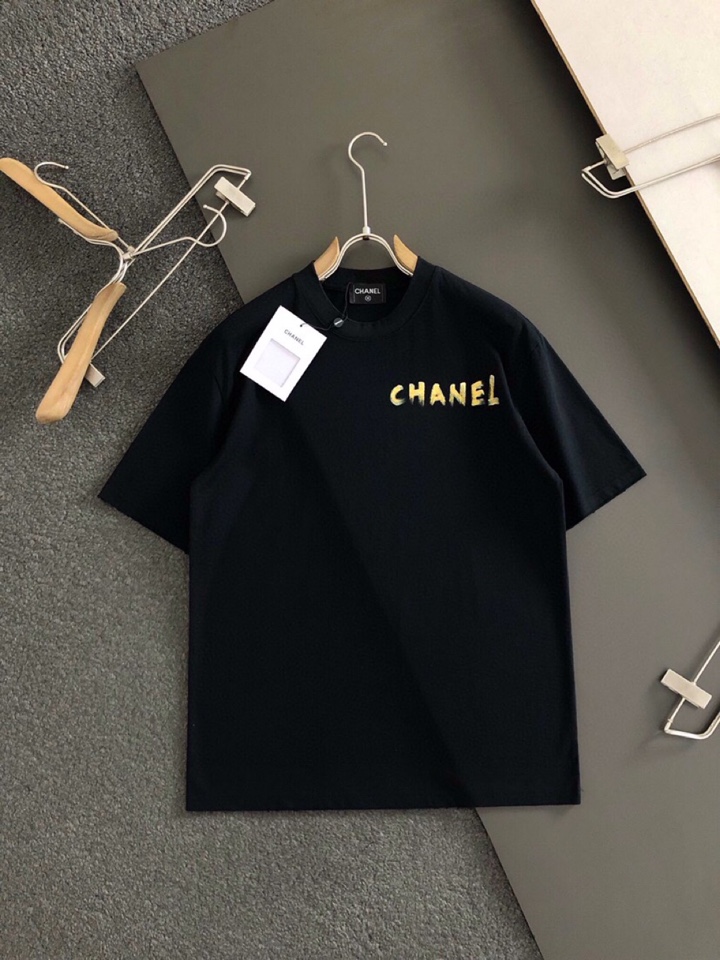 Chanel Ropa Camiseta Universal para hombres y mujeres Algodón Manga corta