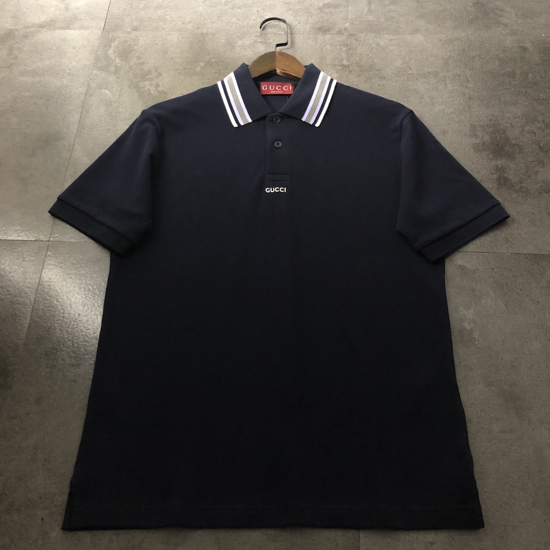 Gucci Kleidung Polo T-Shirt Aprikosenfarbe Blau Stickerei Unisex Baumwolle
